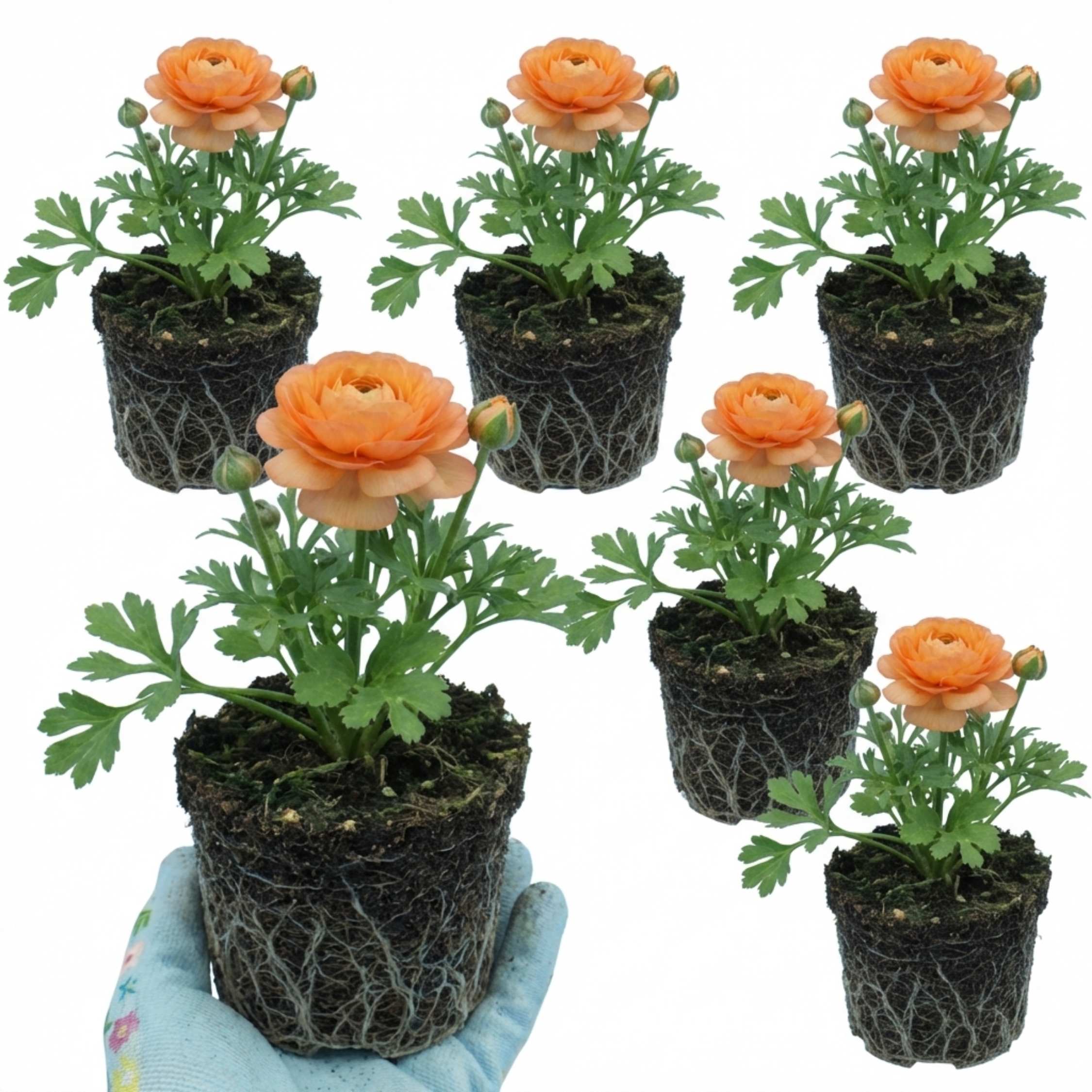 Ranunculus ‘Vortex Orange Apricot’ — Tuberous Perennial, Bee-Friendly, 1L Pot (Set of 3 or 6)