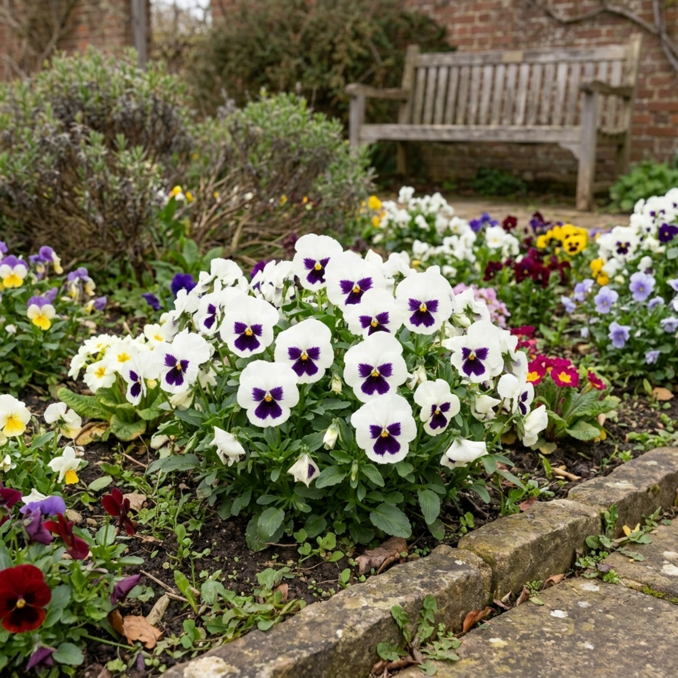 Pansy ‘Cats Plus White’ — Hardy Annual / Biennial Bedding Plant, Bee-Friendly, 1L Pot