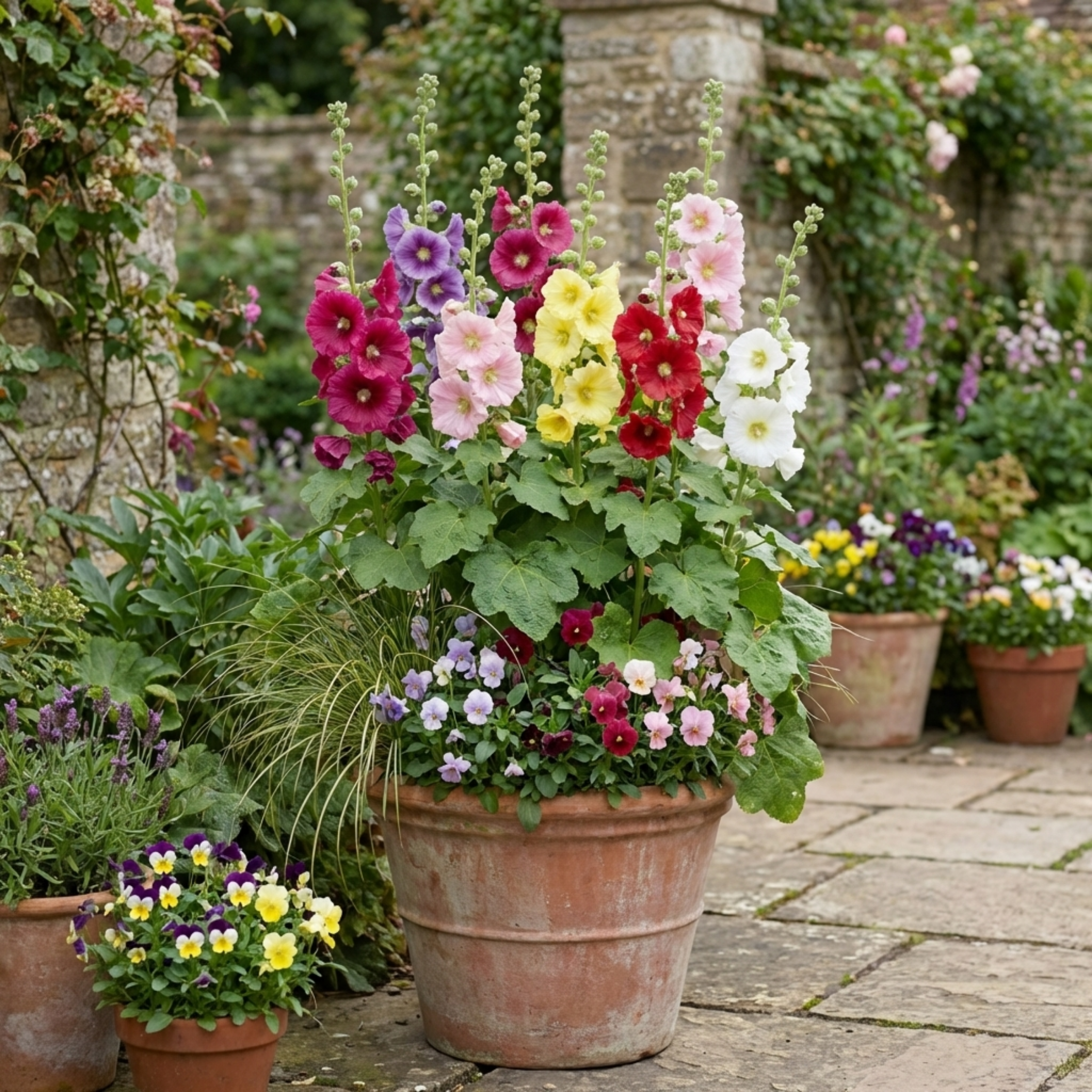 Hollyhock ‘Growers Mix’ — Hardy Perennial, Bee-Friendly, 1L Pot (Set of 3 or 6)