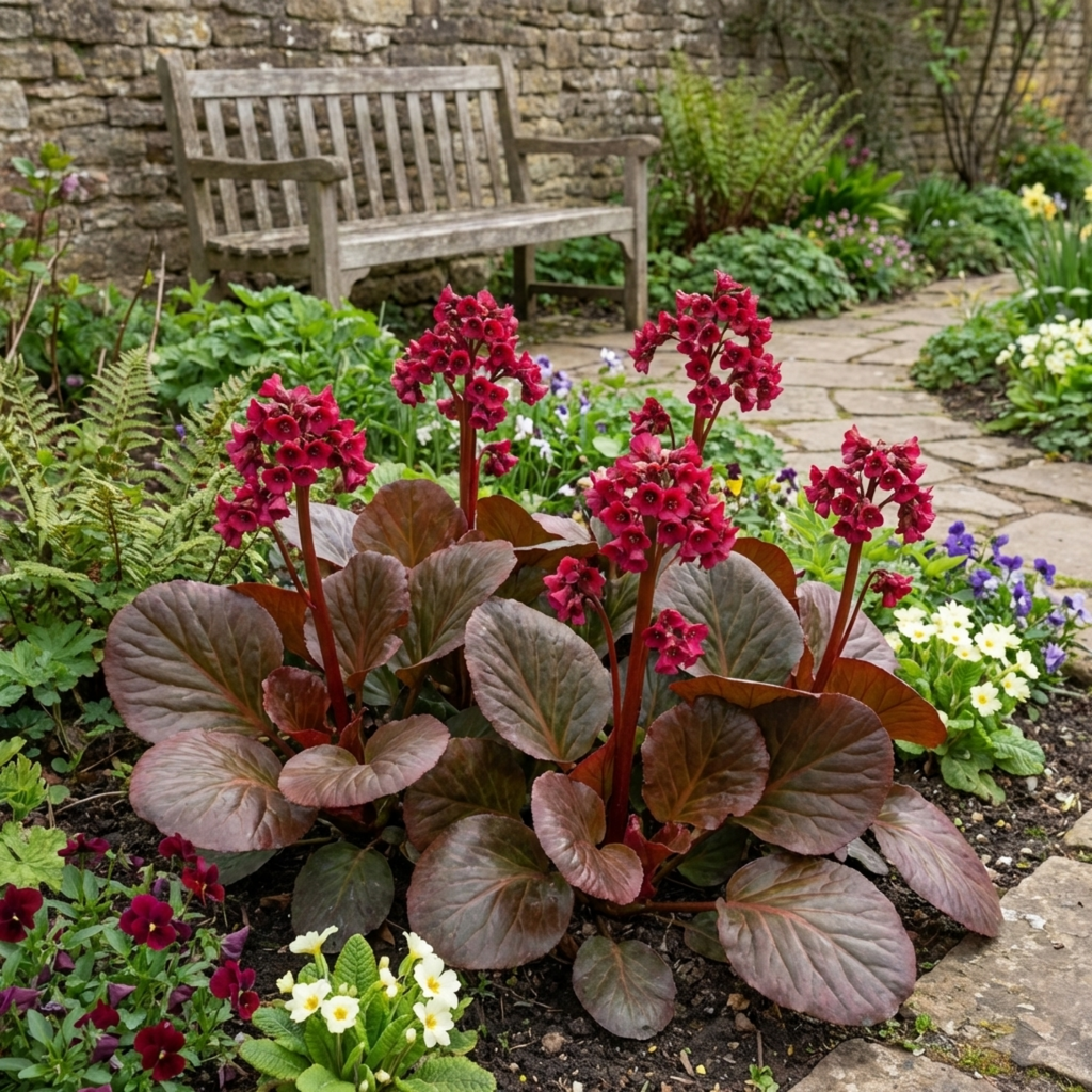 Bergenia ‘Rotblum’ — Hardy Evergreen Perennial, Bee-Friendly, 1L Pot (Set of 3 or 6)