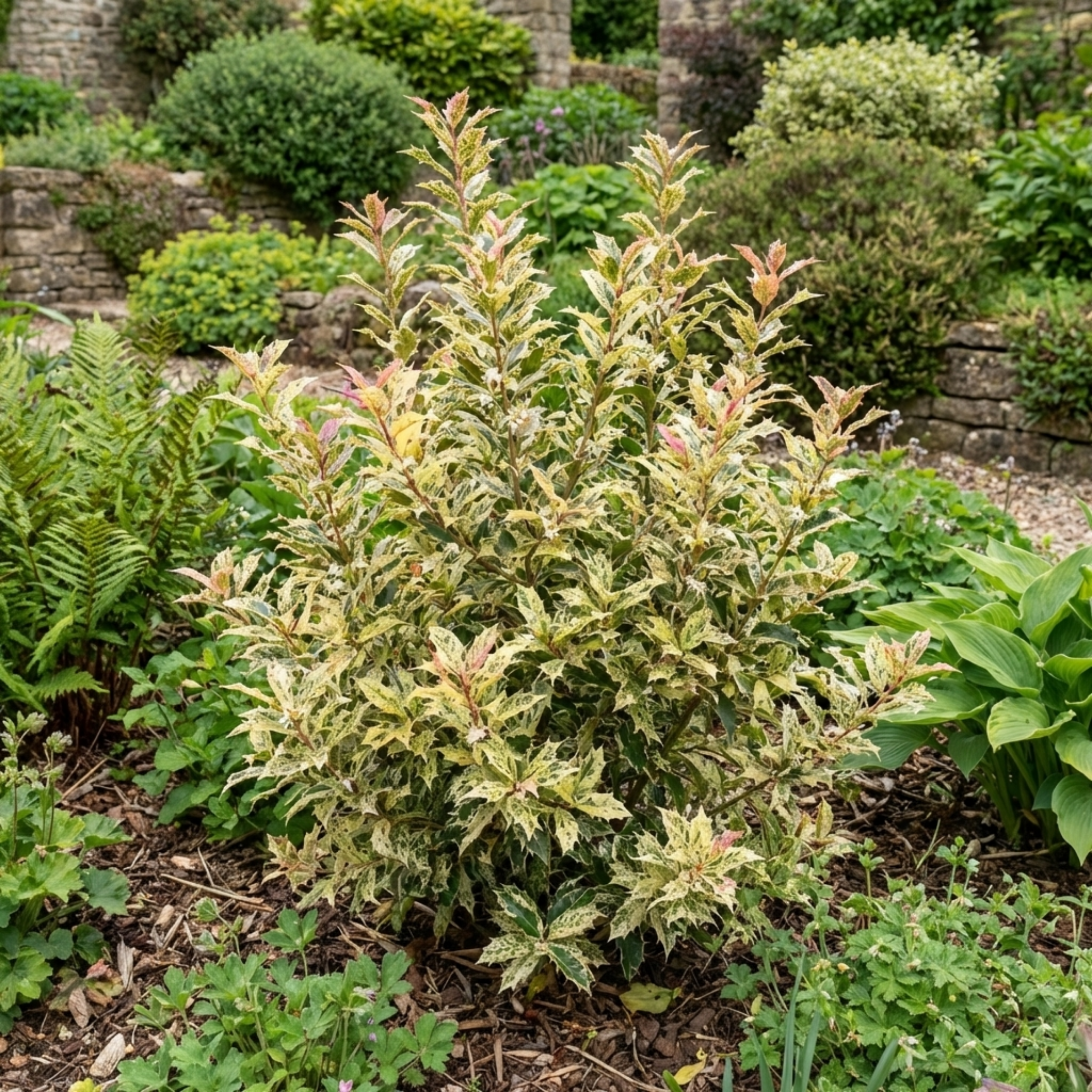 Osmanthus ‘Goshiki Variegated’ — Evergreen Shrub, Bee-Friendly, 19cm Pot