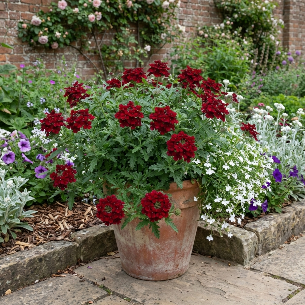 Verbena ‘Lanai Compact Deep Red’ — Half-hardy Annual, Bee-Friendly, 10.5cm Pot (Set of 3 or 6)