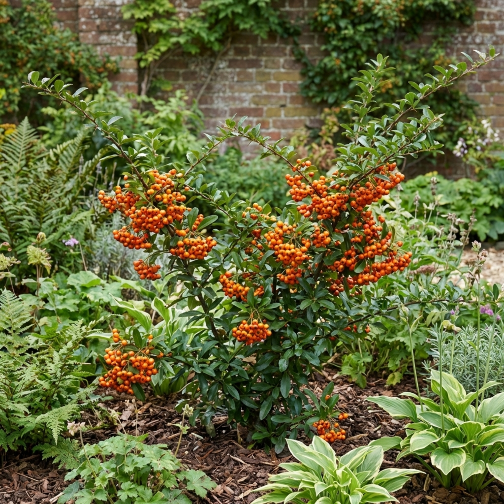Pyracantha ‘Orange Glow Firethorn’ — Evergreen Shrub, Bee-Friendly, 2L Pot