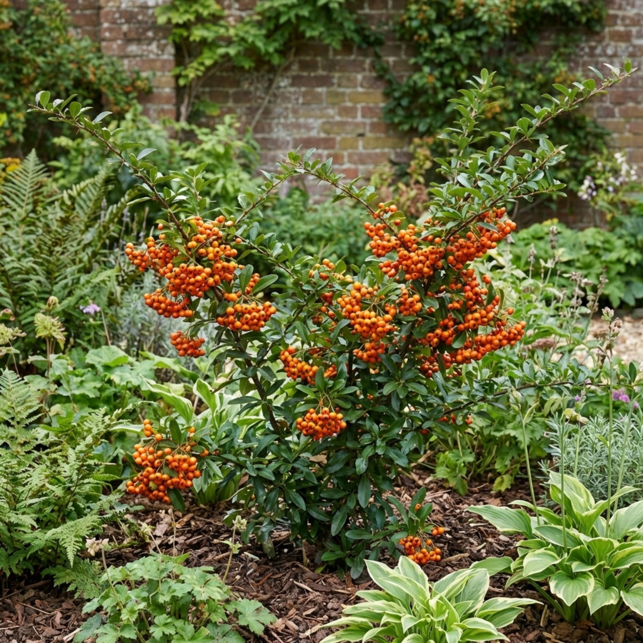 Pyracantha ‘Orange Glow Firethorn’ — Evergreen Shrub, Bee-Friendly, 2L Pot