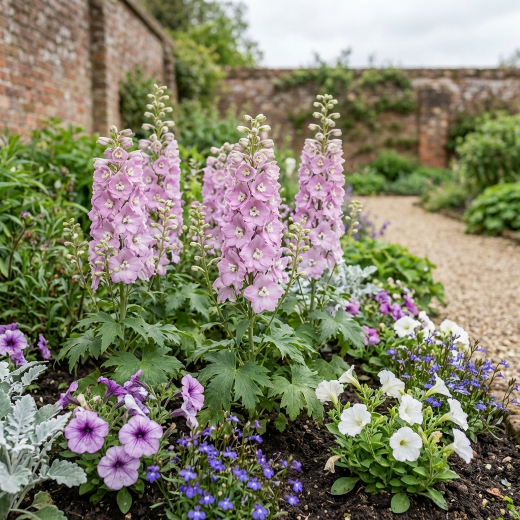 Delphinium ‘Lilac Rose White’ — Herbaceous Perennial, Bee-Friendly, 1L Pot (Set of 3 or 6)