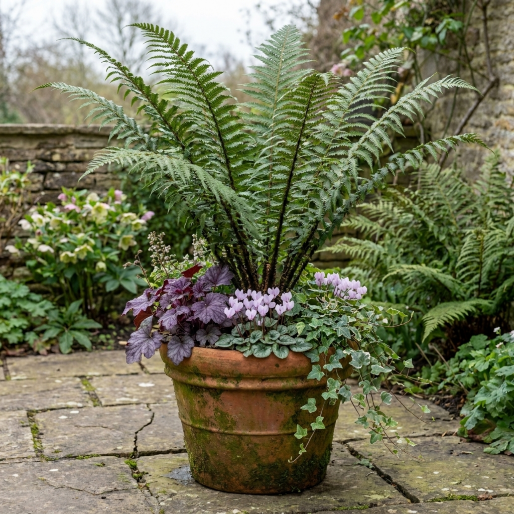 Dryopteris atrata — Shield Fern, Hardy Evergreen, 1L Pot (Set of 6)