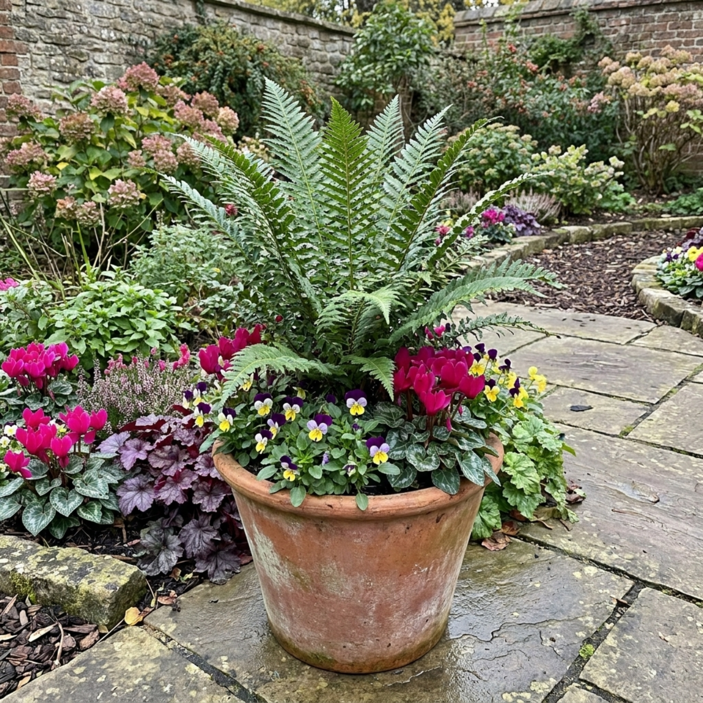 Polystichum braunii — Braun's Holly Fern, Hardy Evergreen, 1L Pot (Set of 6)