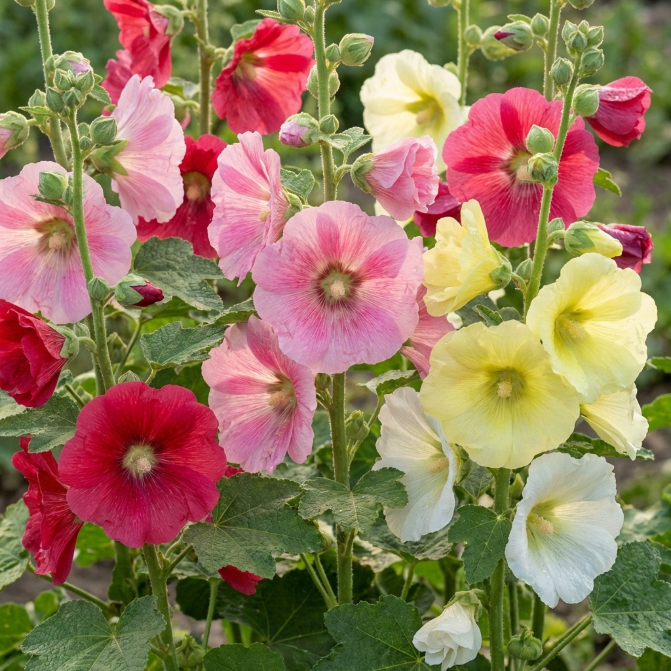 Hollyhock ‘Growers Mix’ — Hardy Perennial, Bee-Friendly, 1L Pot (Set of 3 or 6)