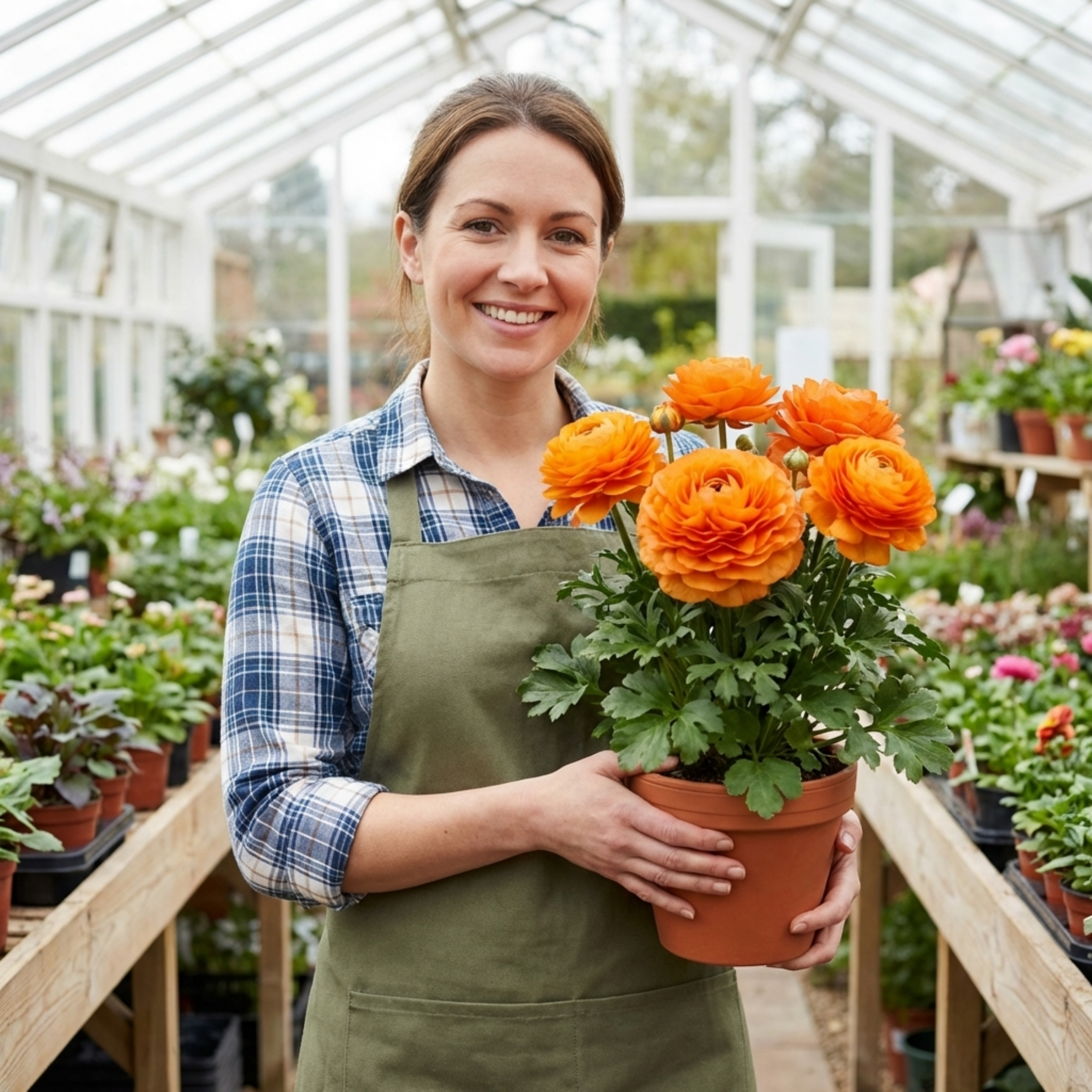 Ranunculus ‘Vortex Orange’ — Hardy Perennial (tuberous), Bee-Friendly, 1L Pot (Set of 3 or 6)