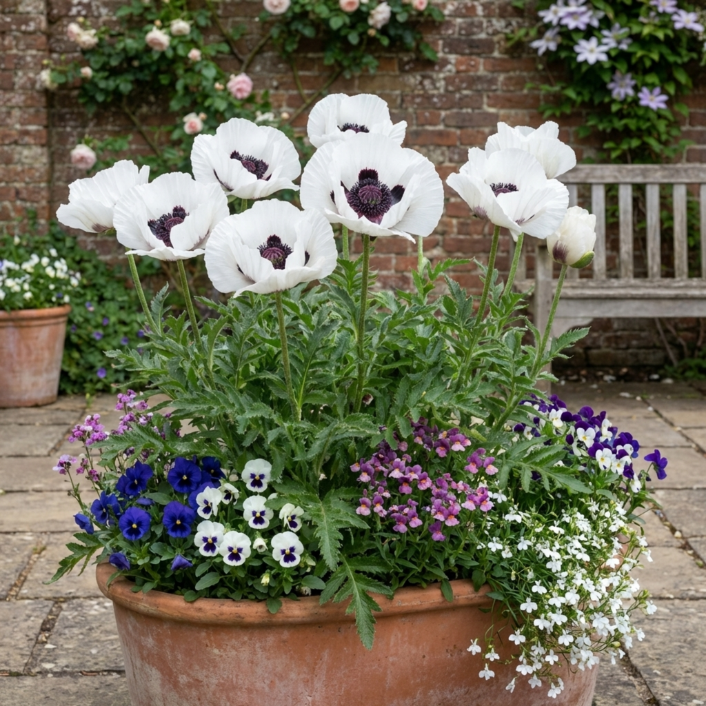 Papaver ‘Orientale Royal Wedding Poppy’ — Hardy Perennial, Bee-Friendly, 1L Pot (Set of 3 or 6)