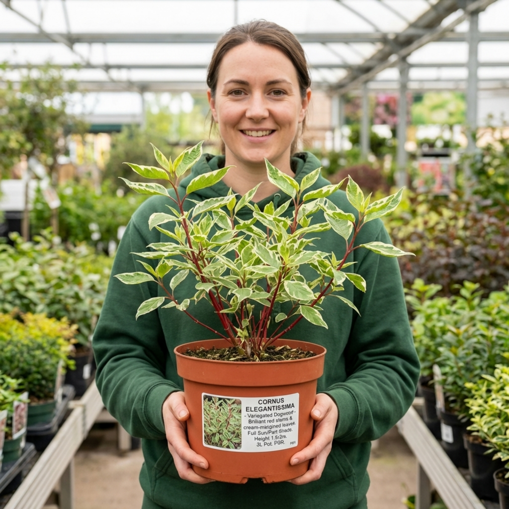 Cornus ‘Alba Elegantissima Variegated Dogwood’ — Deciduous Shrub, Bee-Friendly, 3L Pot