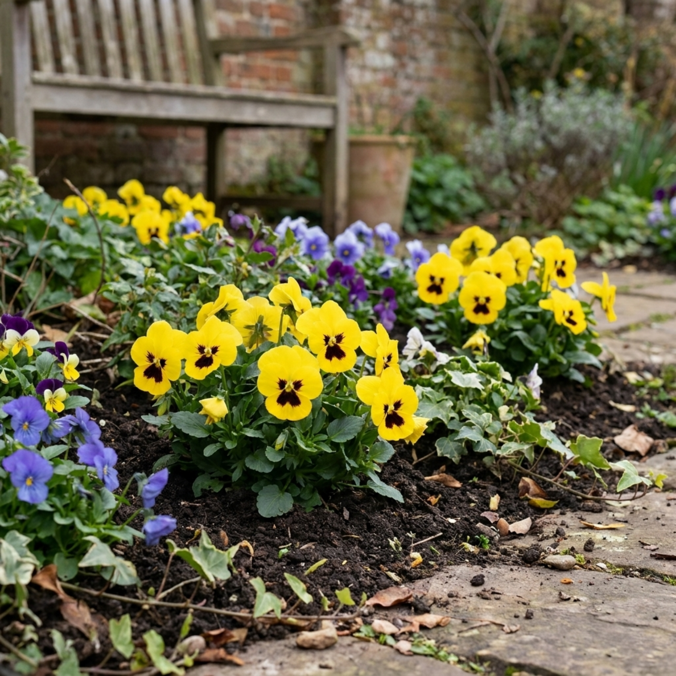 Pansy ‘Cats Plus Yellow’ — Hardy Annual / Biennial, Bee-Friendly, 1L Pot