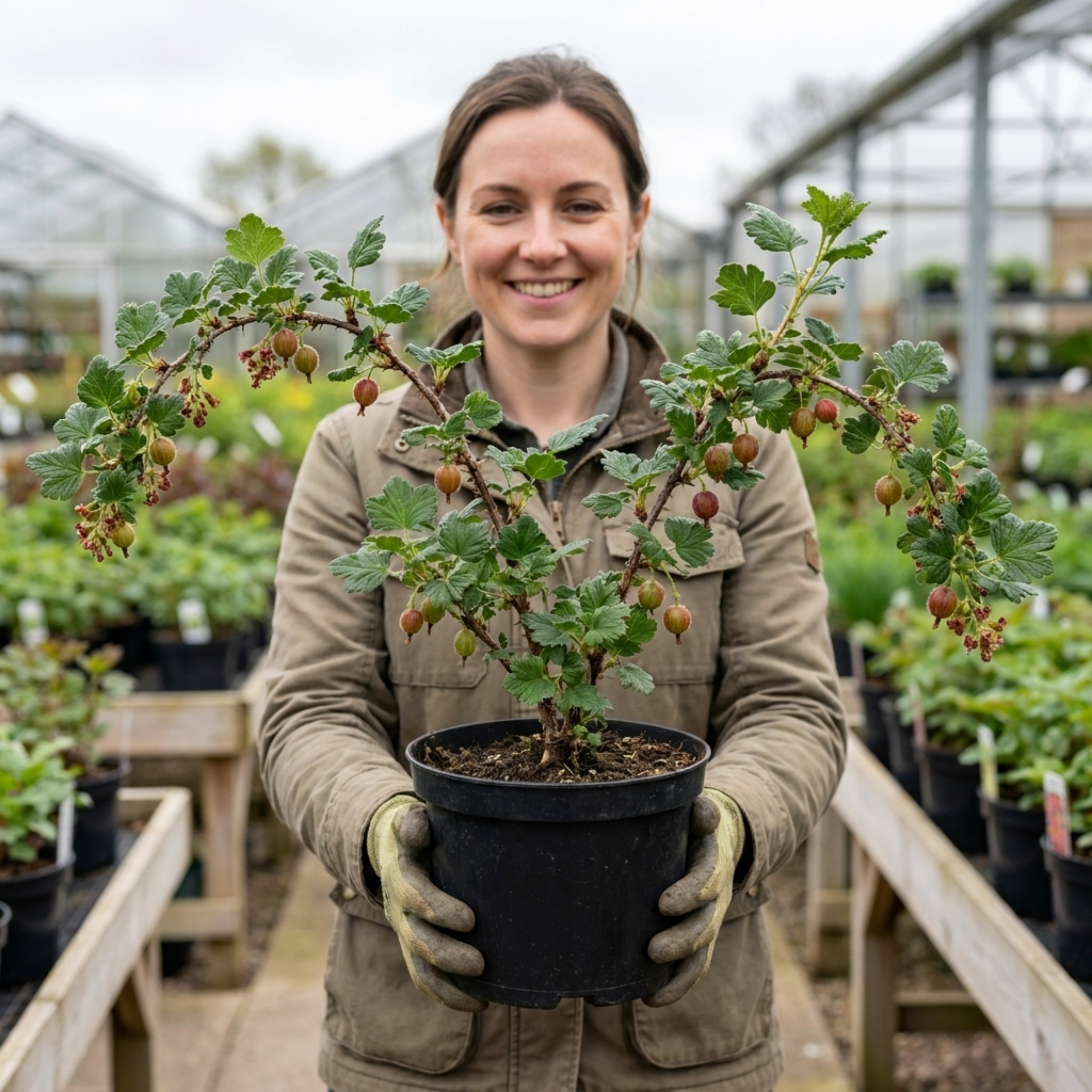 Gooseberry ‘Hinnonmaki Red’ — Deciduous Fruiting Shrub, Bee-Friendly, 2L Pot
