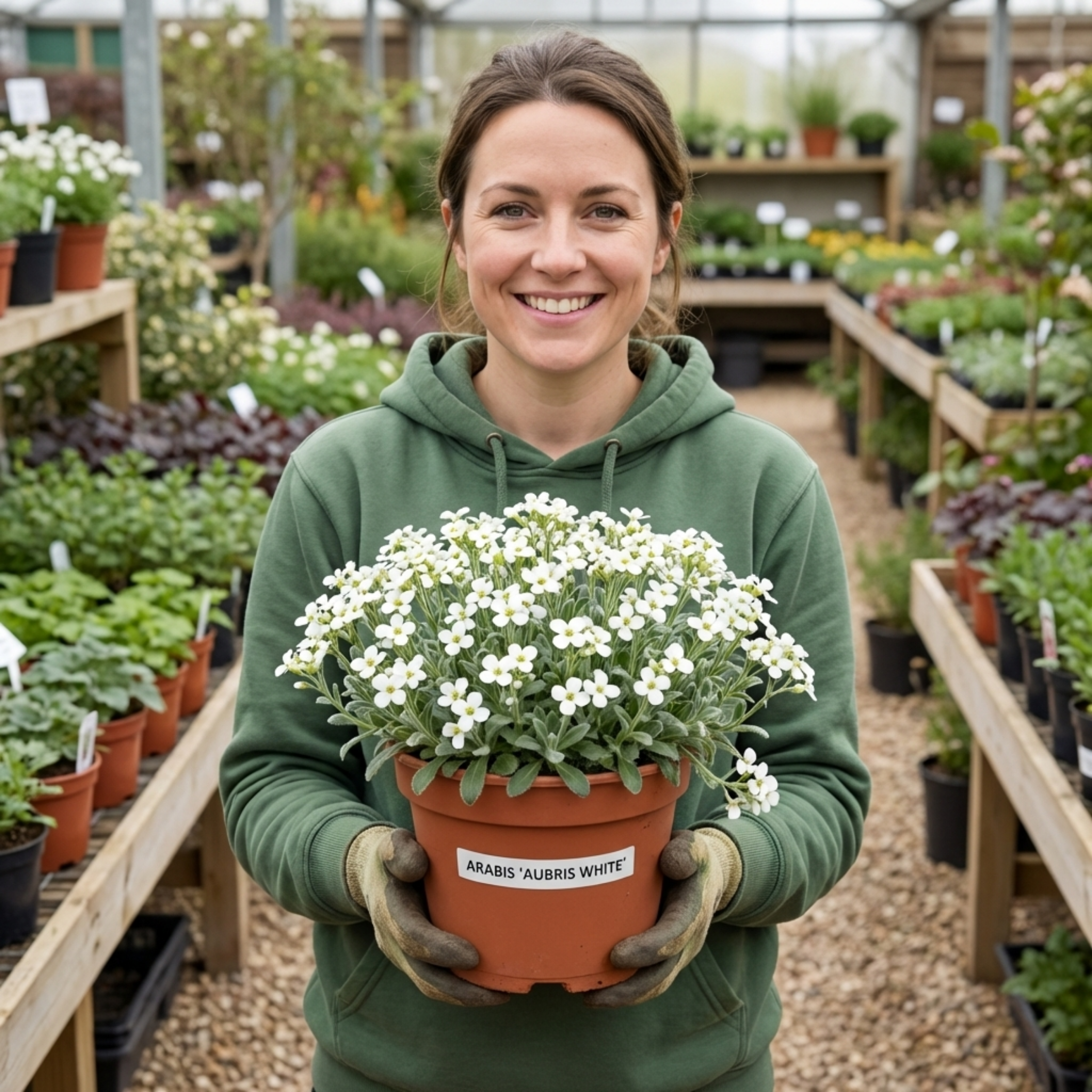 Arabis ‘Aubris White Rockcress’ — Hardy Alpine Evergreen Perennial, Bee-Friendly, 2L Pot