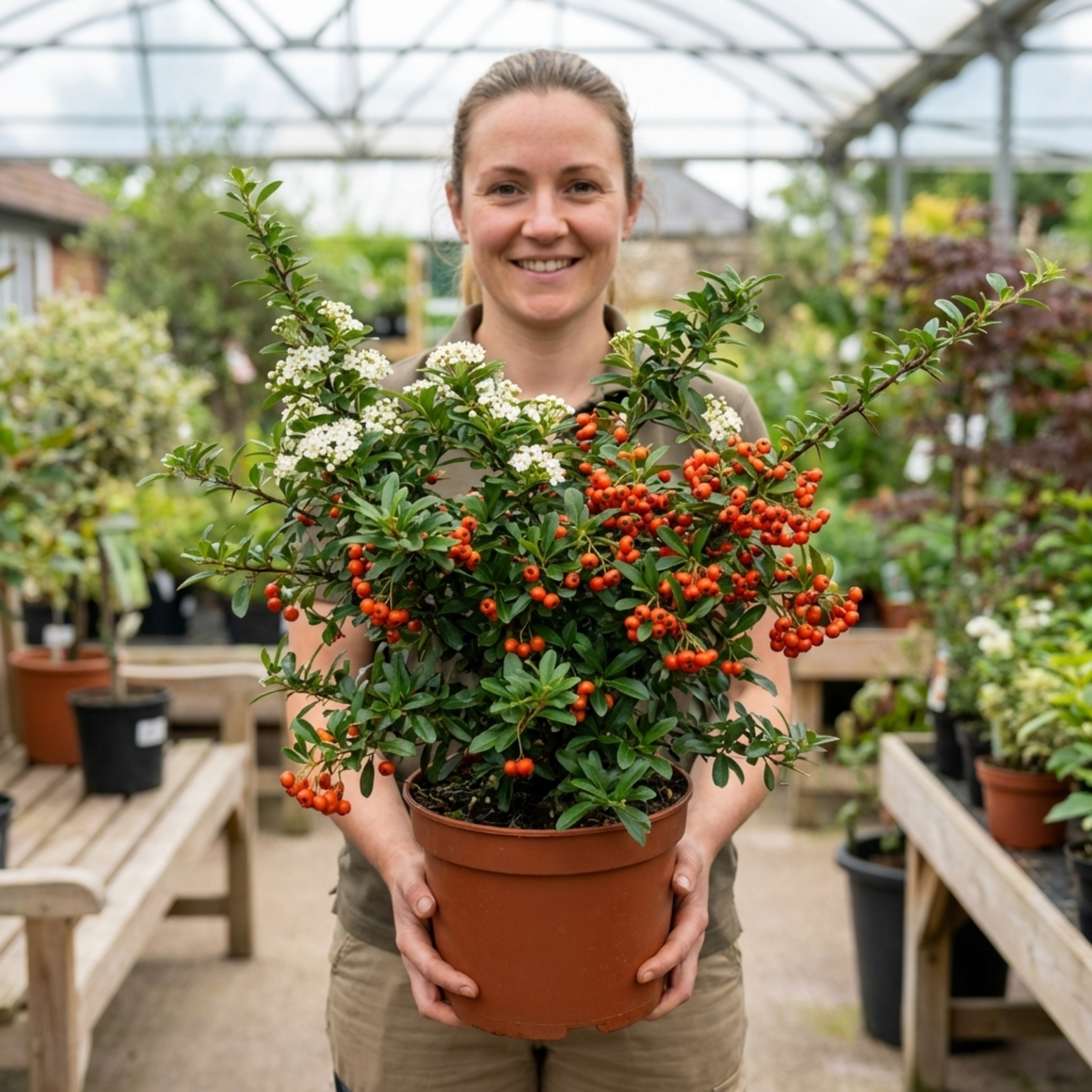 Pyracantha ‘Orange Glow Firethorn’ — Evergreen Shrub, Bee-Friendly, 2L Pot
