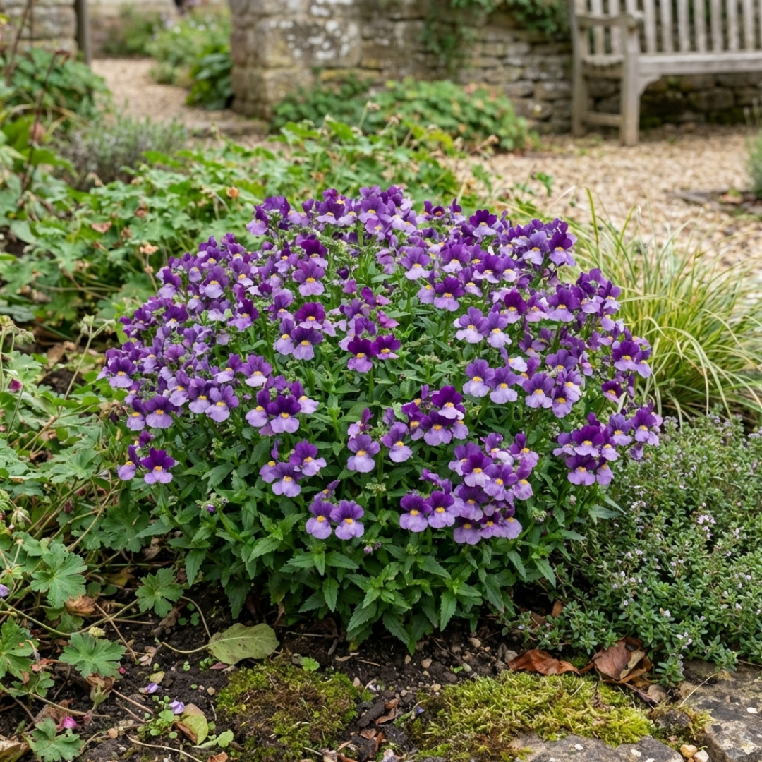 Nemesia ‘Nuvo Purple Bicolour’ — Annual / Short-lived Perennial, Bee-Friendly, 10.5cm Pot (Set of 3 or 6)