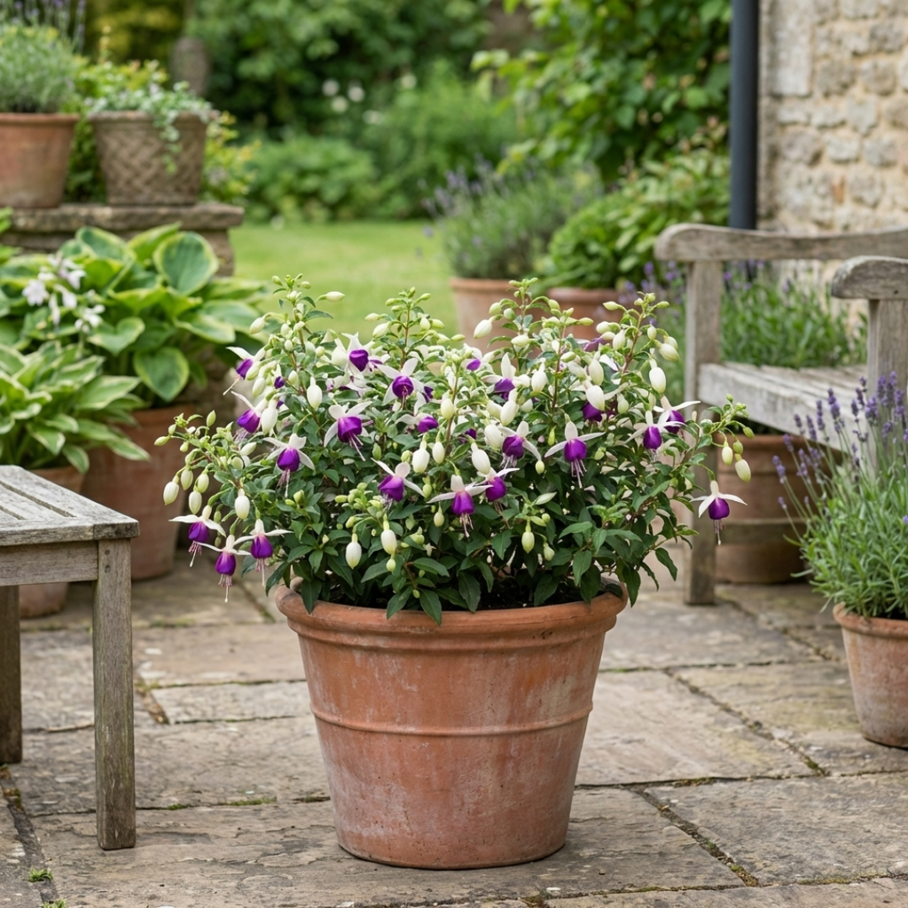 Fuchsia ‘Diva White and Violet’ — Hardy Perennial, Bee-Friendly, 1L Pot