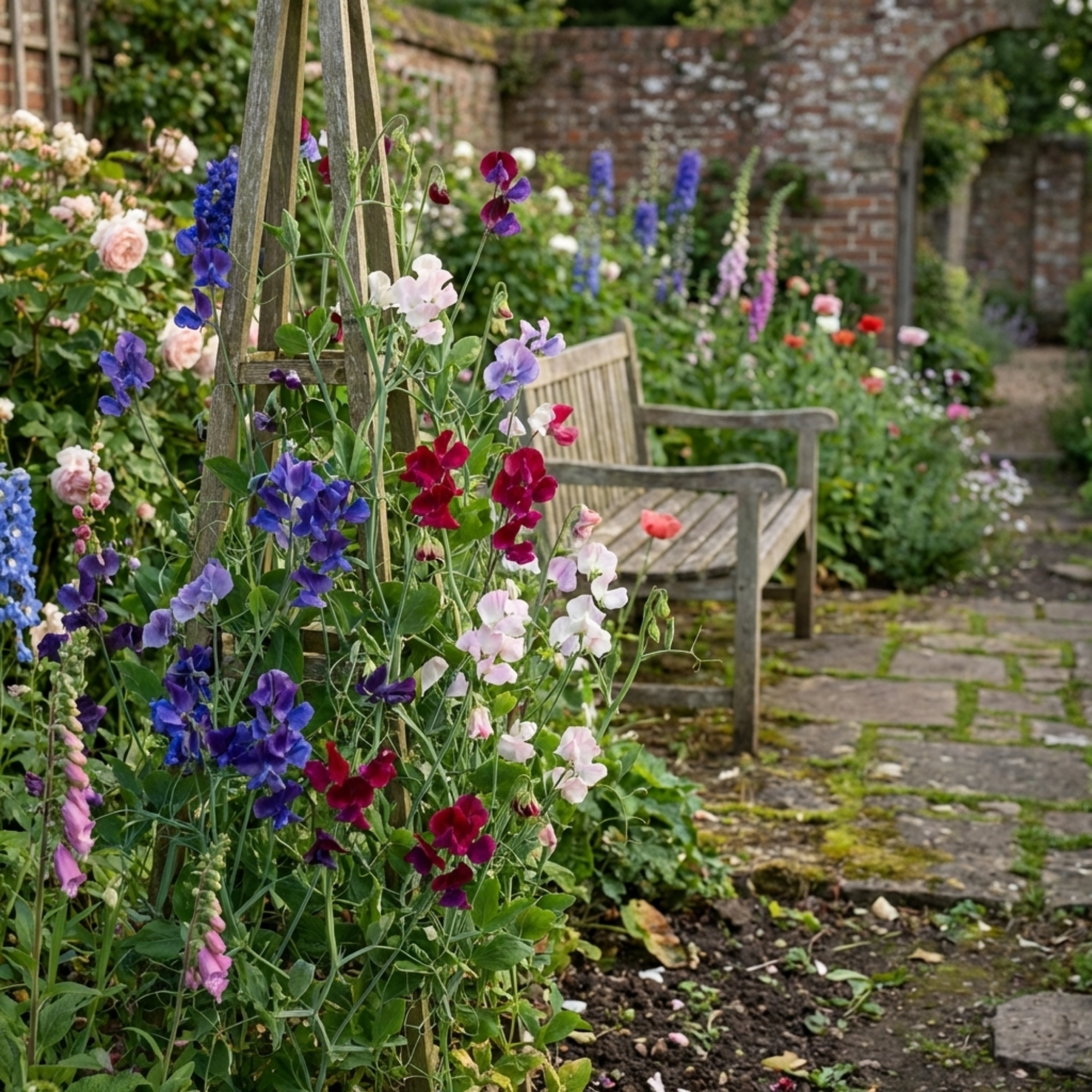 Sweet Pea 'Growers Colour Mix' — Hardy Annual Climber, Bee-Friendly, 10.5cm Pot (Set of 3 or 6)