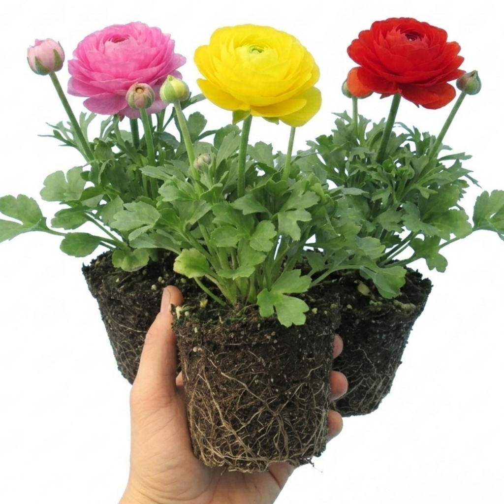 Ranunculus ‘Growers Colour Mix’ — Tuberous Herbaceous Perennial, Bee-Friendly, 1L Pot (Set of 3 or 6)