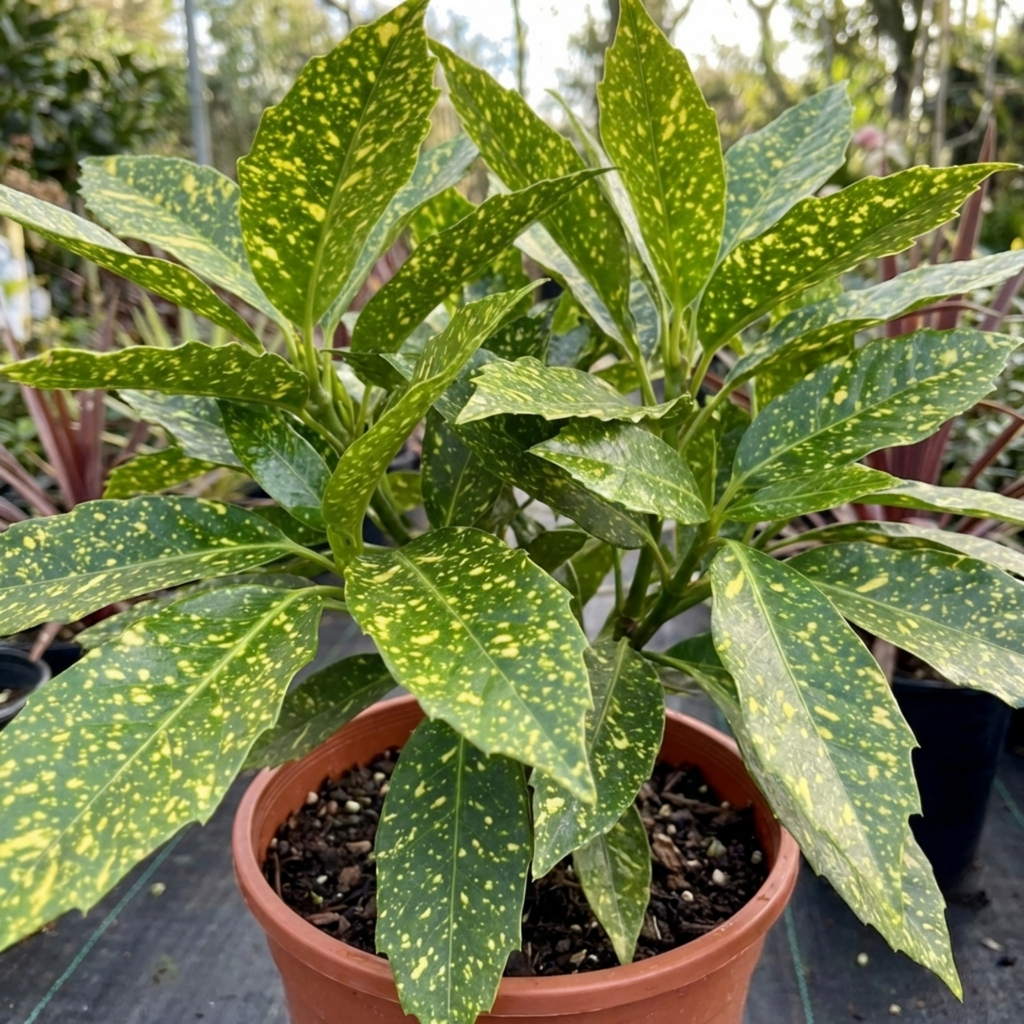 Aucuba ‘Japonica Crotonifolia Spotted Laurel’ — Evergreen Shrub, 2L Pot