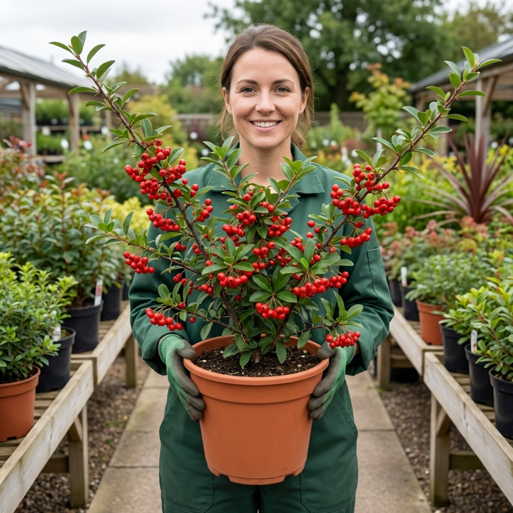 Pyracantha ‘Red Star Firethorn’ — Hardy Evergreen Shrub, Bee-Friendly, 3L Pot