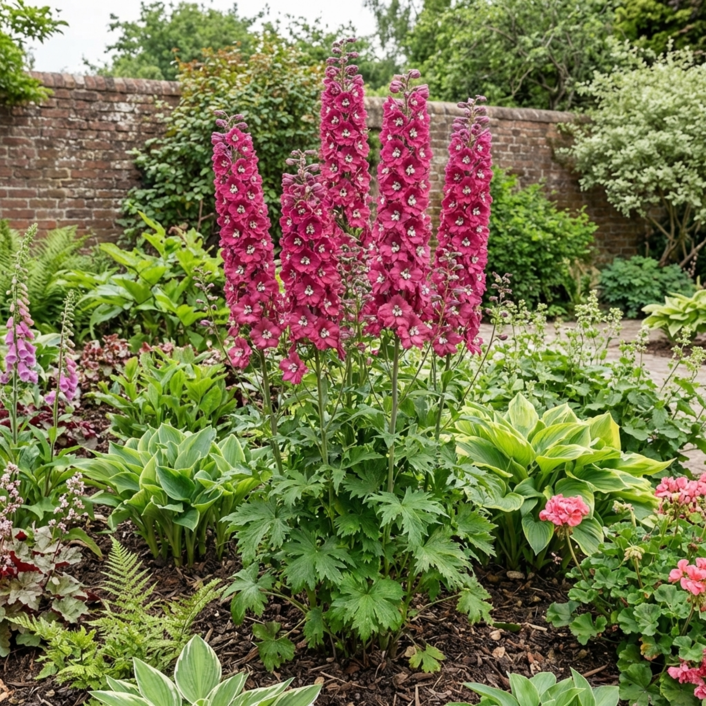 Delphinium ‘Magic Fountains Deep Rose White’ — Hardy Perennial, Bee-Friendly, 2L Pot