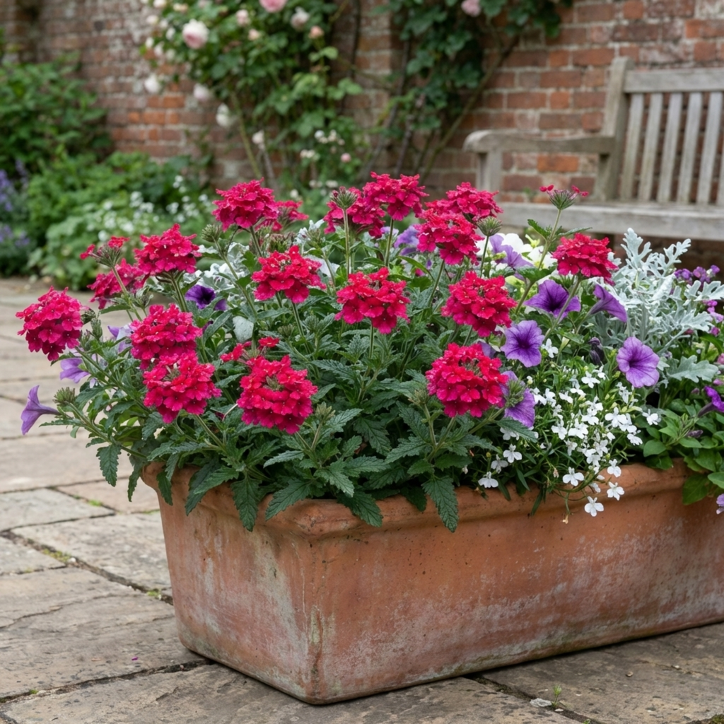 Verbena ‘Magelana Hot Rose’ — Half-hardy Annual (grown As Seasonal Bedding), Bee-Friendly, 10.5cm Pot (Set of 3 or 6)