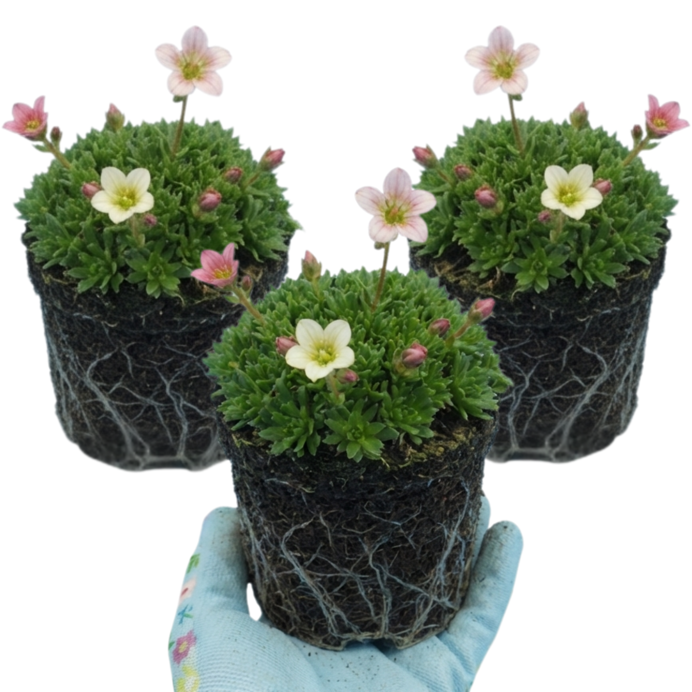 Saxifrage ‘Ice Colours Appleblossom’ — Hardy Evergreen Alpine Perennial, Bee-Friendly, 1L Pot (Set of 3 or 6)