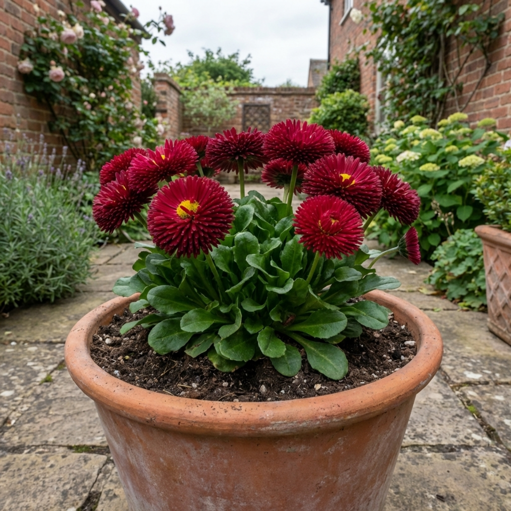 Bellis ‘Habanera Red’ — Hardy Perennial (commonly Grown As a Biennial), Bee-Friendly, 2L Pot