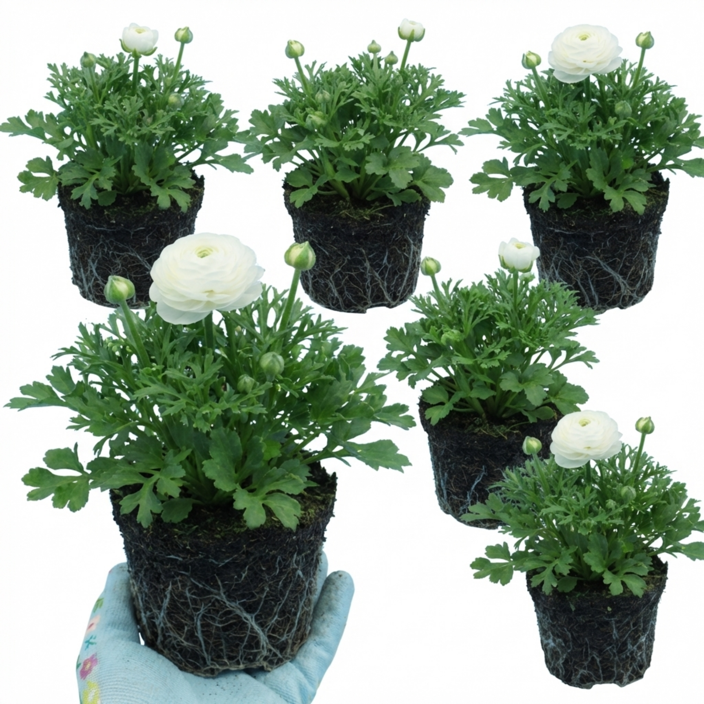 Ranunculus ‘Vortex White’ — Tuberous Herbaceous Perennial, Bee-Friendly, 1L Pot (Set of 3 or 6)