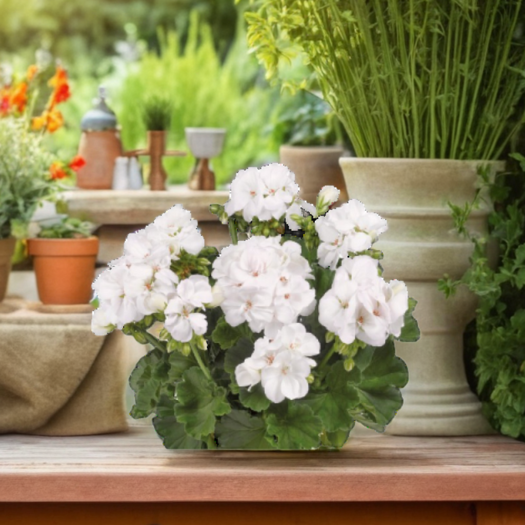 Pelargonium ‘White’ — Tender Perennial (grown as bedding), Bee-Friendly, 1L Pot (Set of 3 or 6)