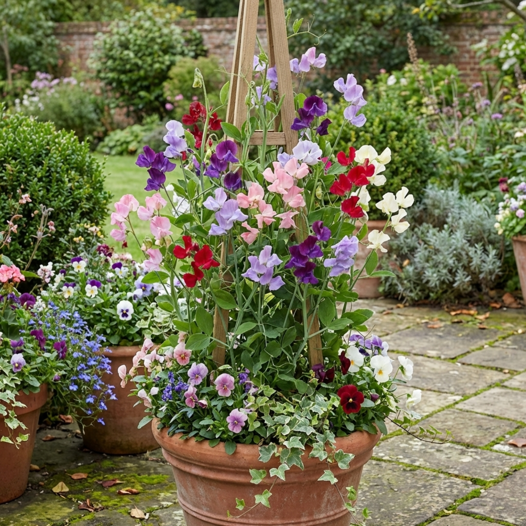 Sweet Pea 'Growers Colour Mix' — Hardy Annual Climber, Bee-Friendly, 10.5cm Pot (Set of 3 or 6)