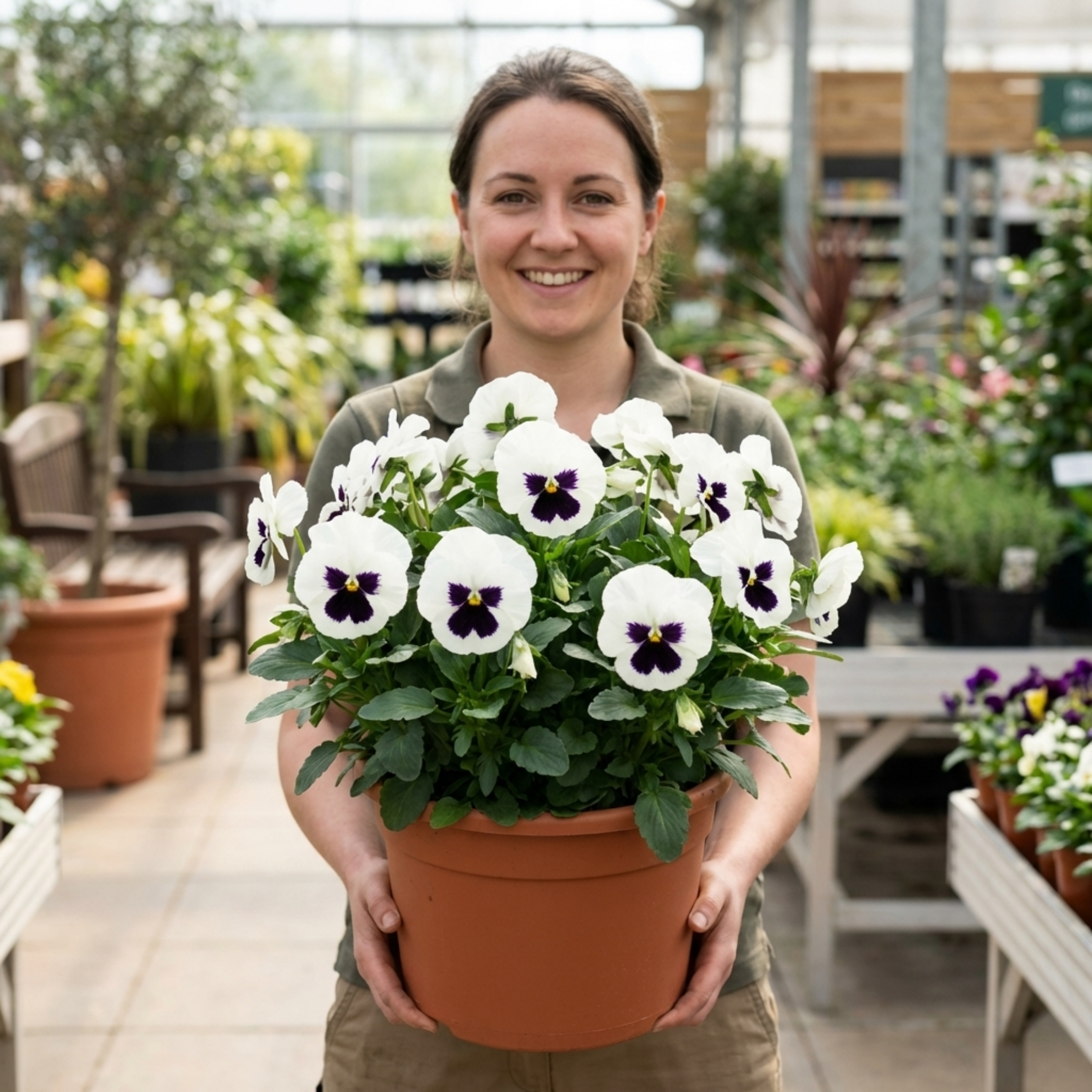 Pansy ‘White with Blotch’ — Hardy Annual / Short-lived Perennial, Bee-Friendly, 3L Pot