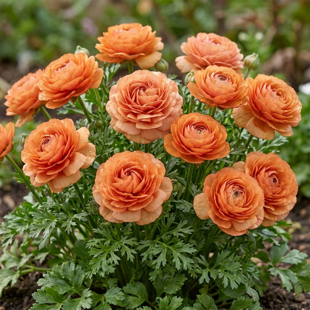 Ranunculus ‘Vortex Orange Apricot’ — Tuberous Perennial, Bee-Friendly, 1L Pot (Set of 3 or 6)