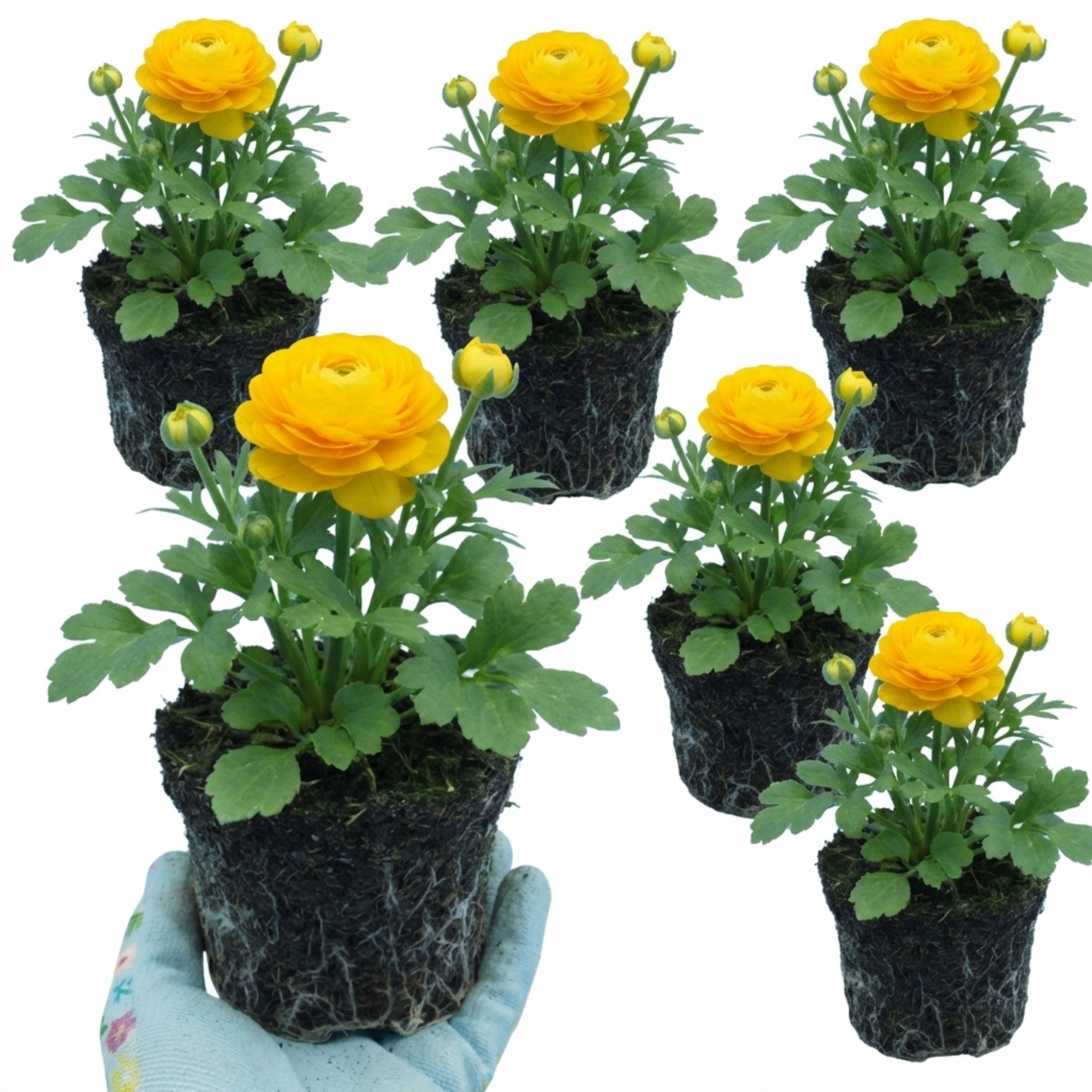 Ranunculus 'Vortex Golden Yellow' — Hardy Perennial, 10.5cm Pot (Set of 3 or 6)