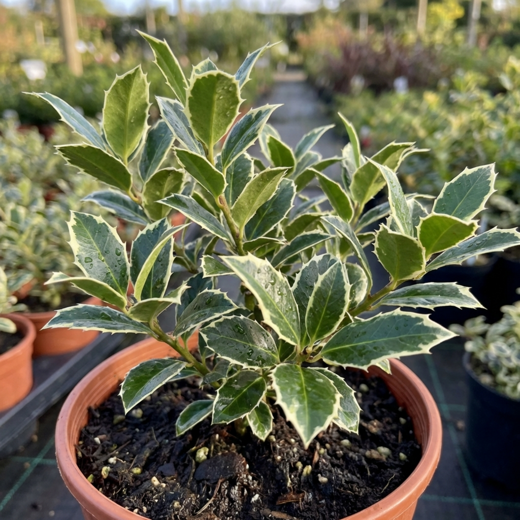 Ilex 'Argentea Marginata' — Silver Variegated Holly, Hardy Evergreen Shrub, 3L Pot