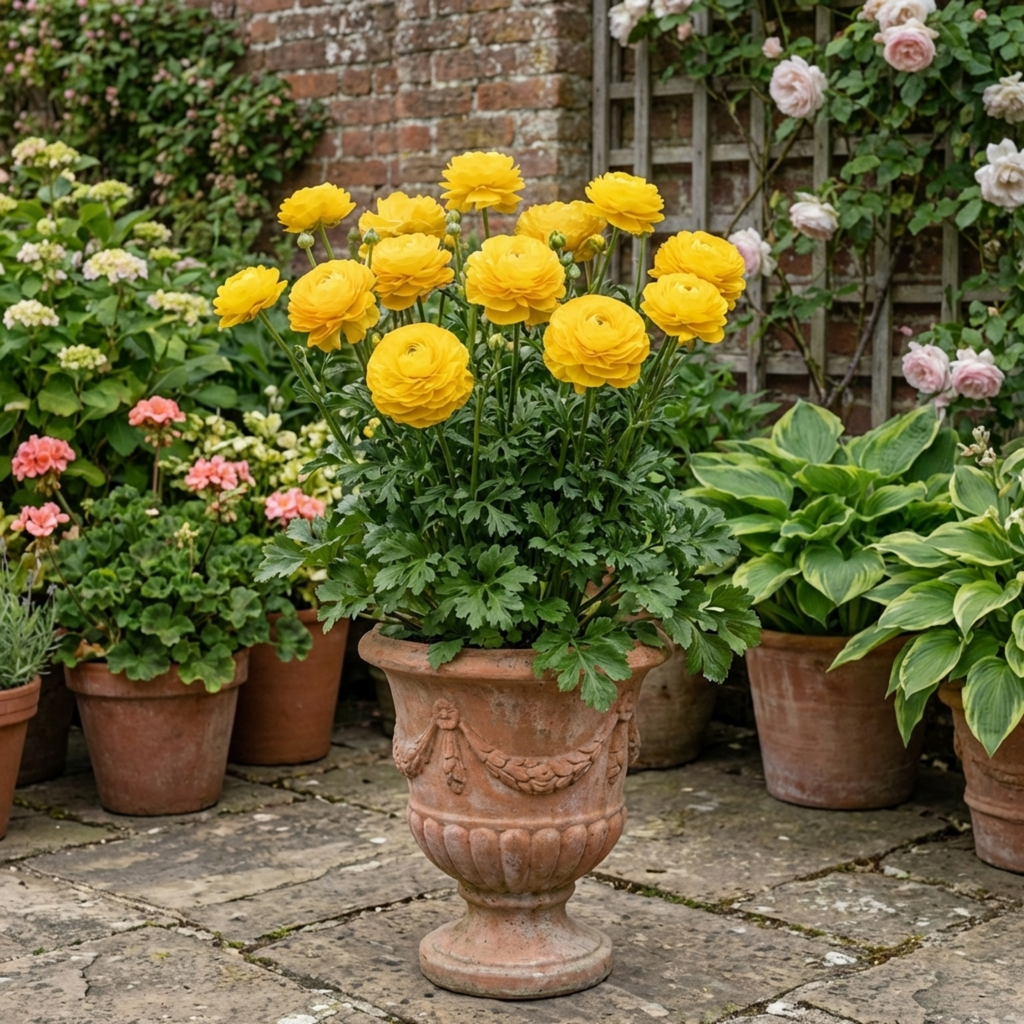 Ranunculus ‘Vortex Golden Yellow’ — Tuberous Herbaceous Perennial, Bee-Friendly, 2L Pot