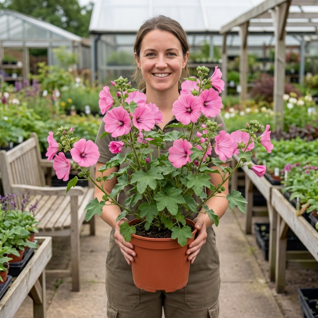 Lavatera ‘Bredon Springs’ — Semi-evergreen Shrub, Bee-Friendly, 2L Pot