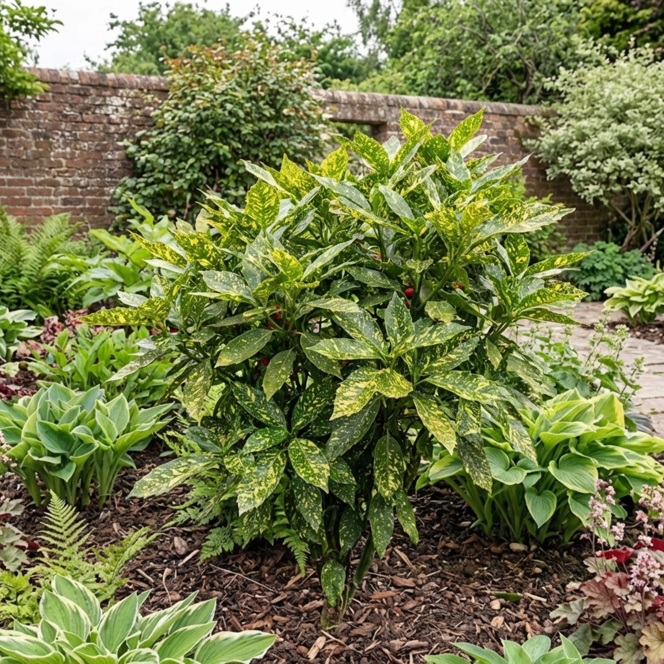 Aucuba japonica 'Crotonifolia' — Gold Dust Spotted Laurel, Hardy Evergreen Shrub, 7.5L Pot