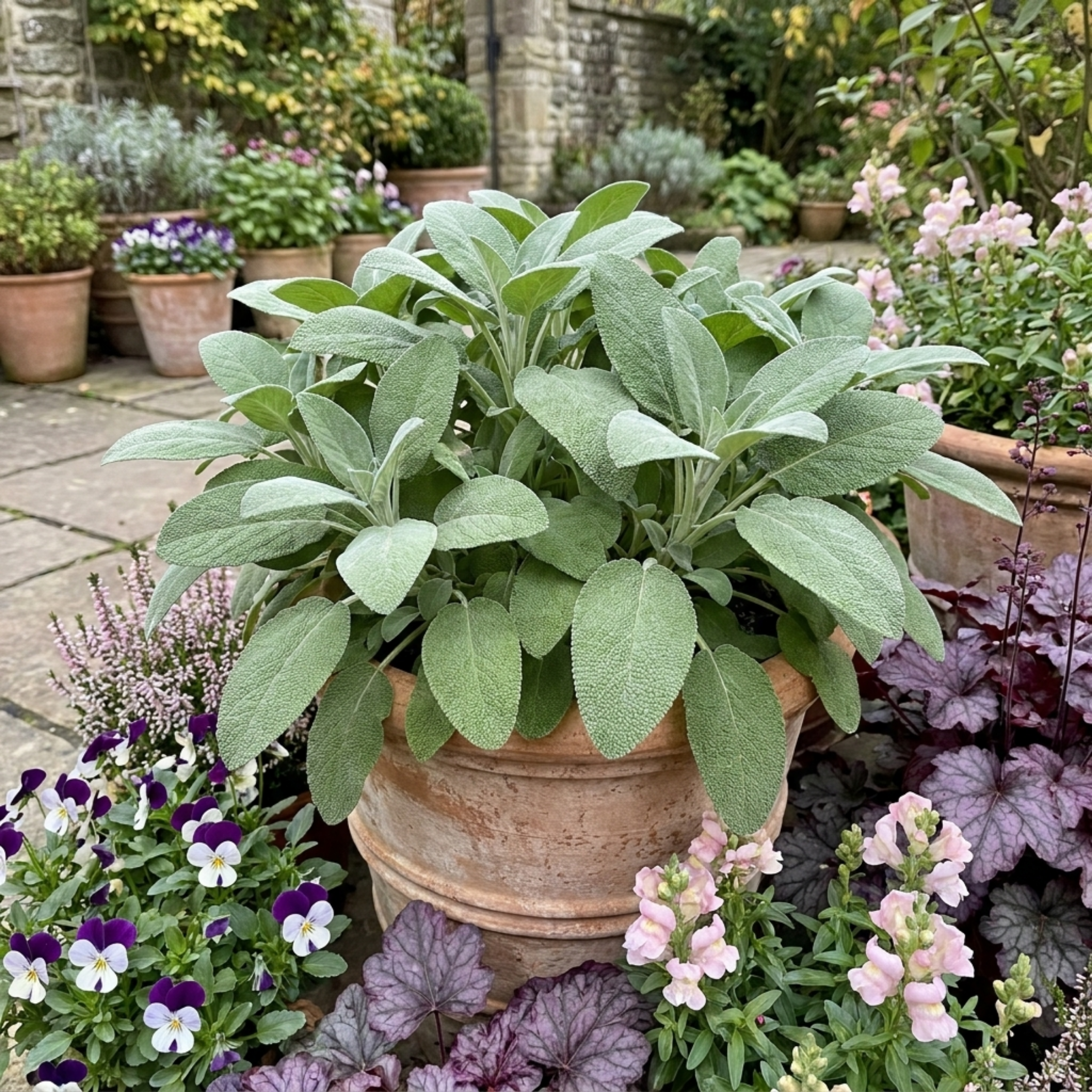 Salvia ‘Berggarten’ — Hardy Evergreen Perennial Subshrub, Bee-Friendly, 1L Pot (Set of 3 or 6)