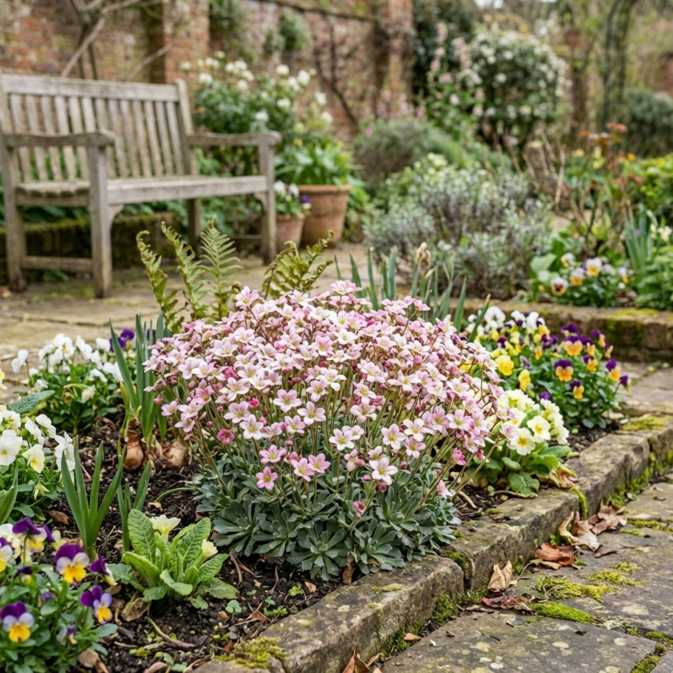 Saxifrage ‘Ice Colours Appleblossom’ — Hardy Evergreen Alpine Perennial, Bee-Friendly, 1L Pot (Set of 3 or 6)