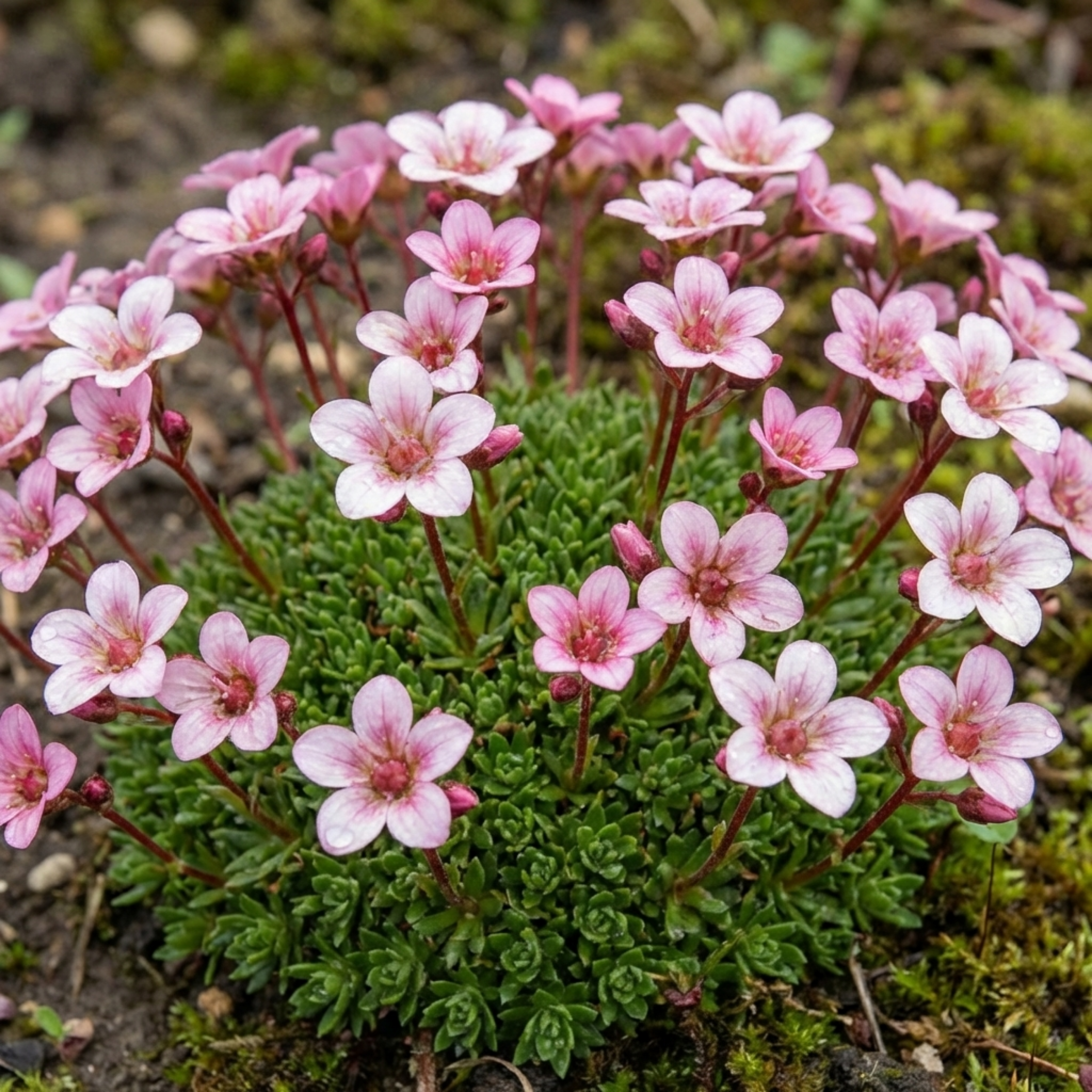 Saxifrage ‘Ice Colours Appleblossom’ — Hardy Evergreen Alpine Perennial, Bee-Friendly, 1L Pot (Set of 3 or 6)