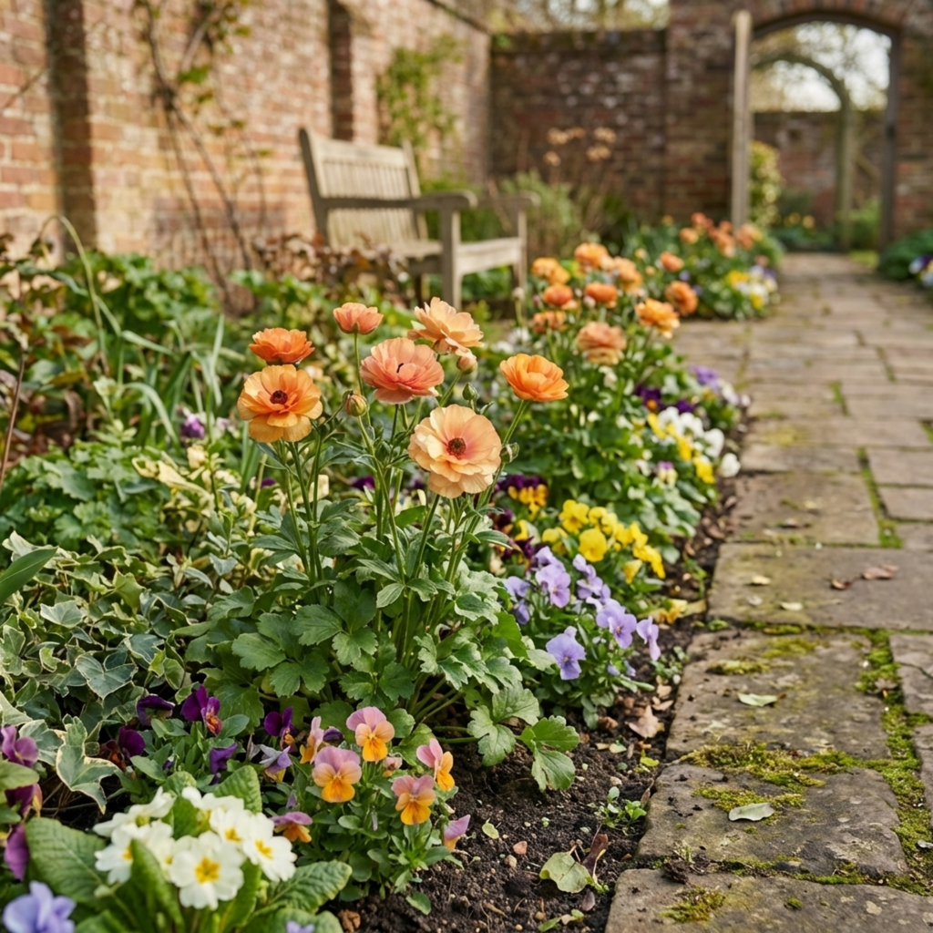 Ranunculus ‘Vortex Orange Apricot’ — Tuberous Perennial, Bee-Friendly, 1L Pot (Set of 3 or 6)