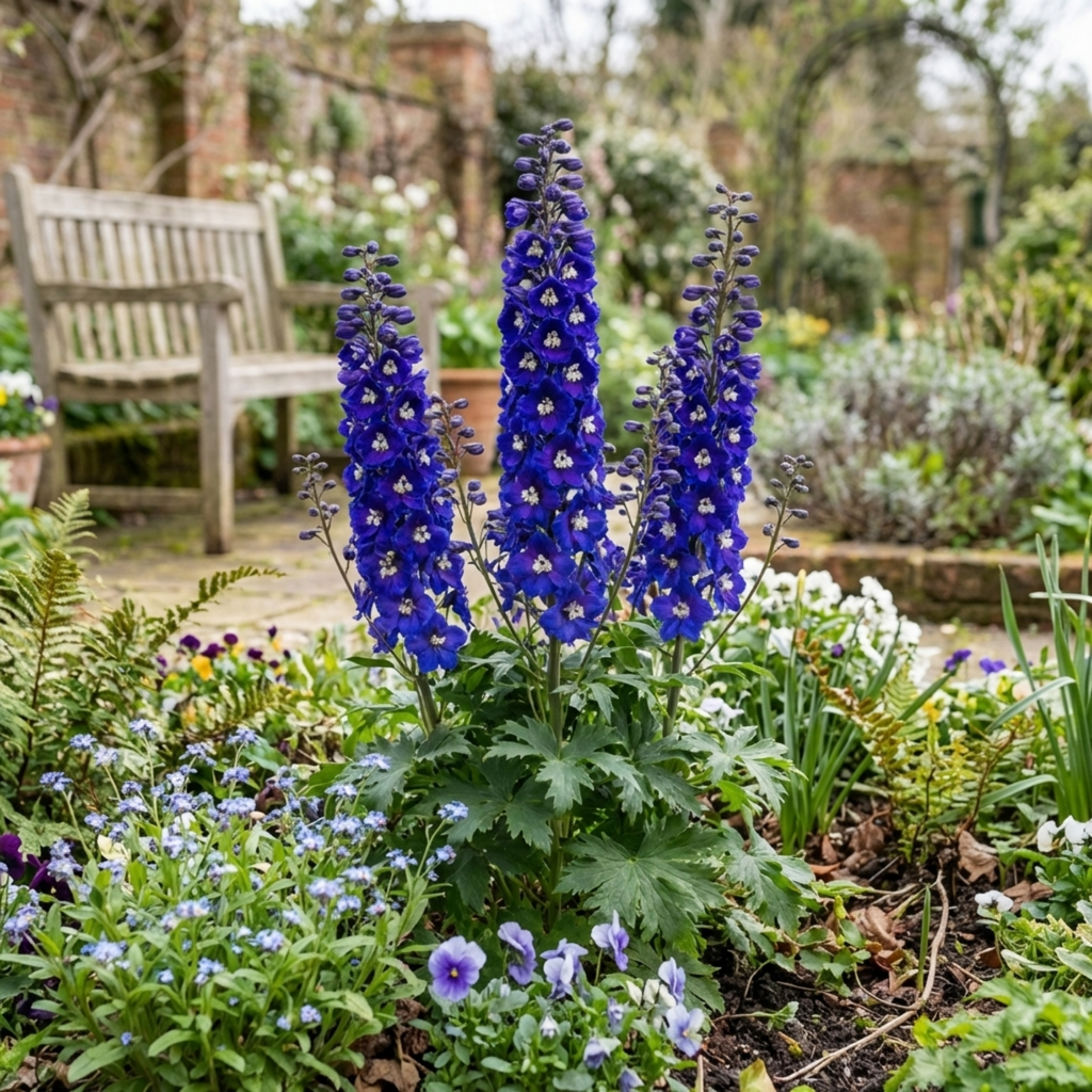 Delphinium ‘Dark Blue White’ — Hardy Perennial, Bee-Friendly, 1L Pot (Set of 3 or 6)