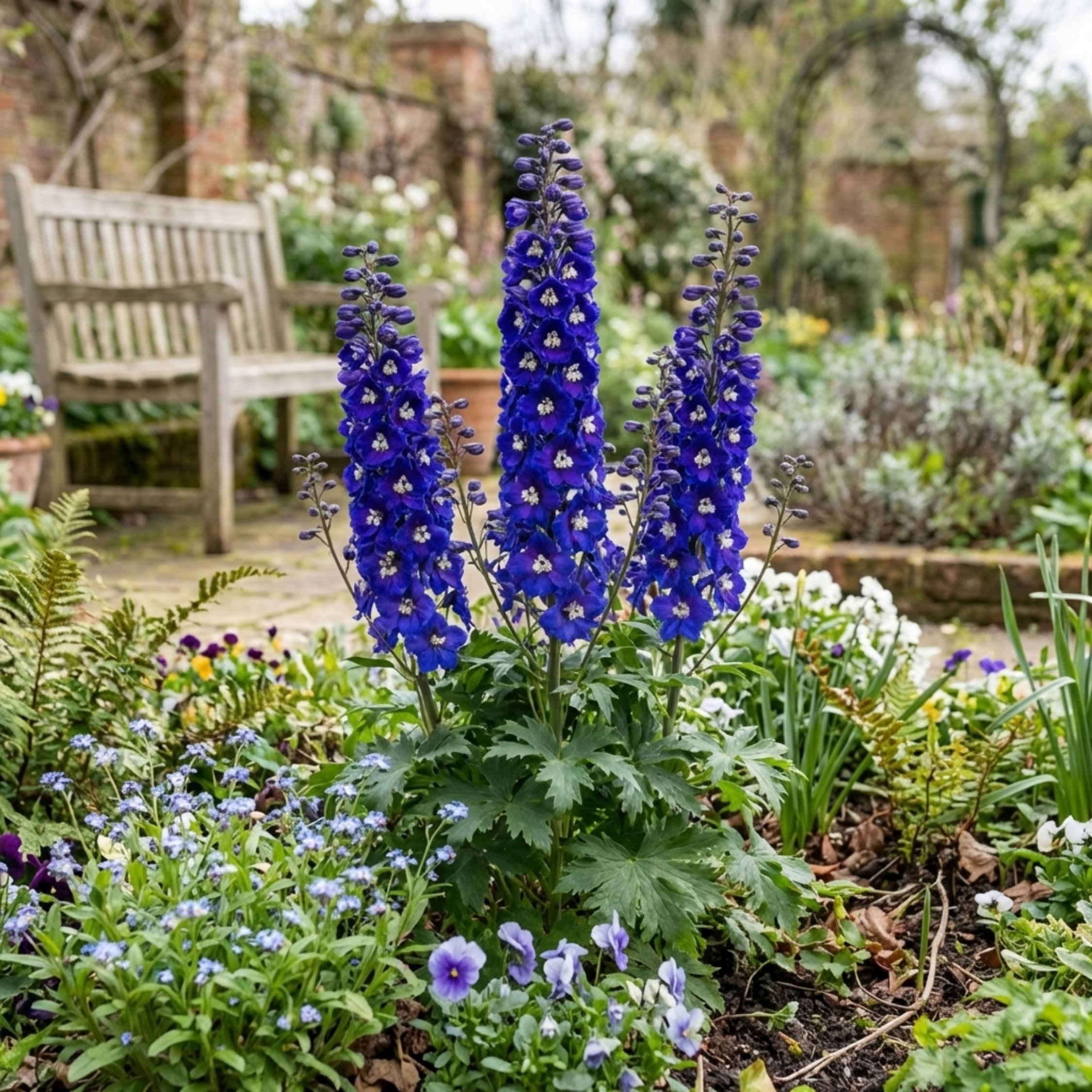 Delphinium ‘Dark Blue White’ — Hardy Perennial, Bee-Friendly, 1L Pot (Set of 3 or 6)