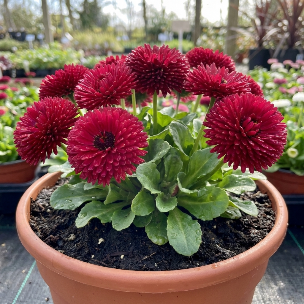 Bellis ‘Habanera Red’ — Hardy Perennial (commonly Grown As a Biennial), Bee-Friendly, 2L Pot