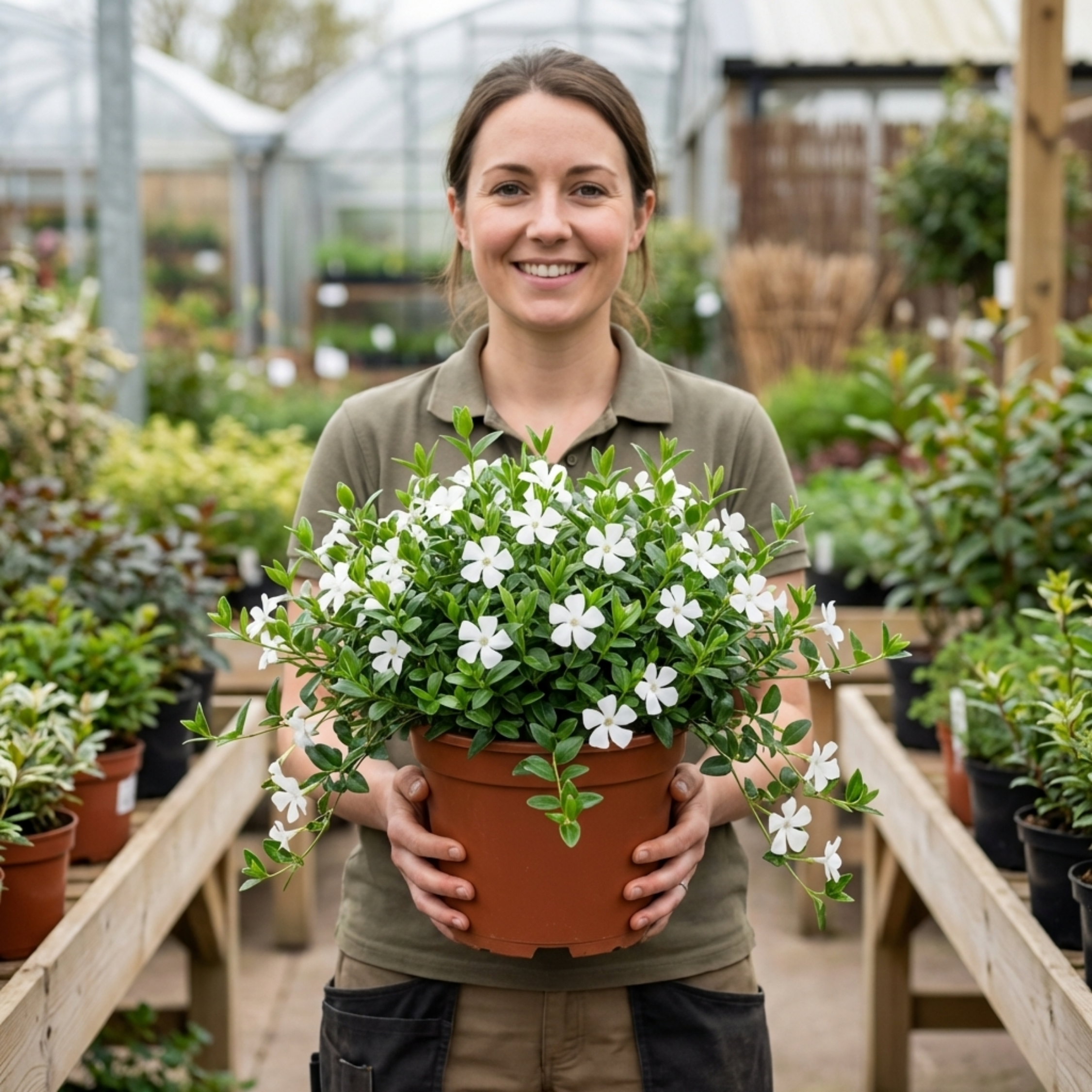 Vinca ‘Minor Gertrude Jekyll’ — Hardy Evergreen Perennial Ground Cover, 17cm Pot