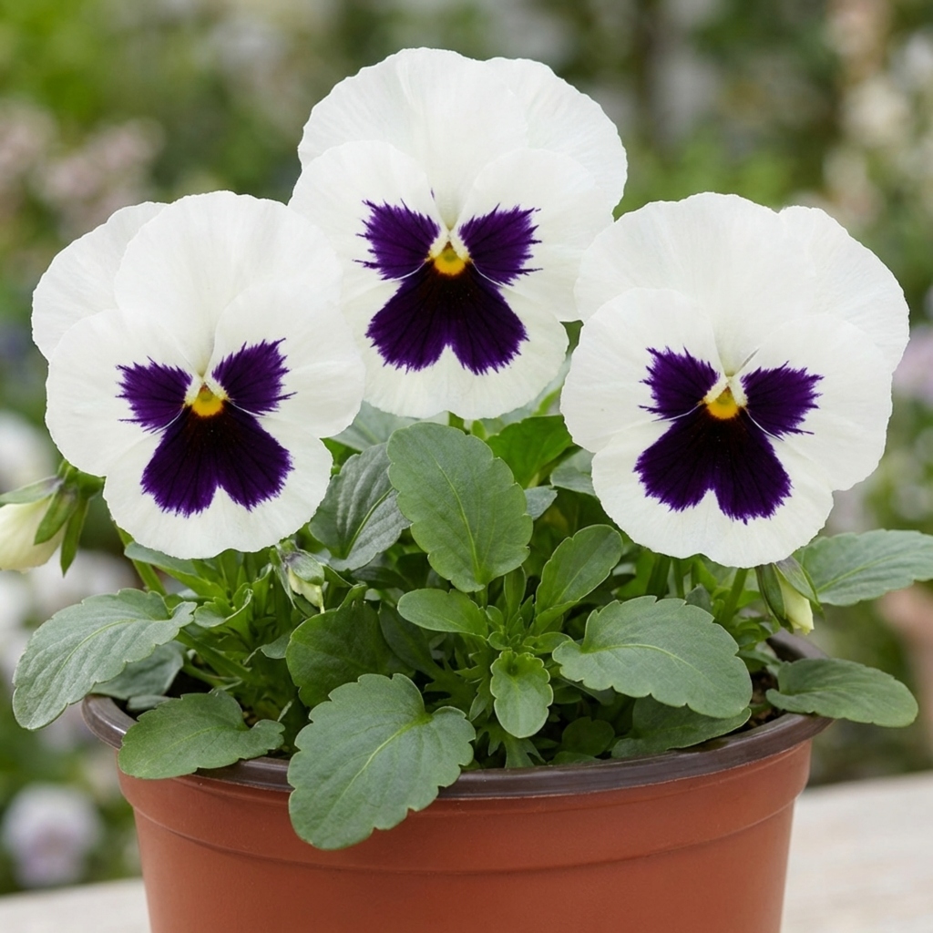 Pansy ‘White with Blotch’ — Hardy Annual / Short-lived Perennial, Bee-Friendly, 3L Pot