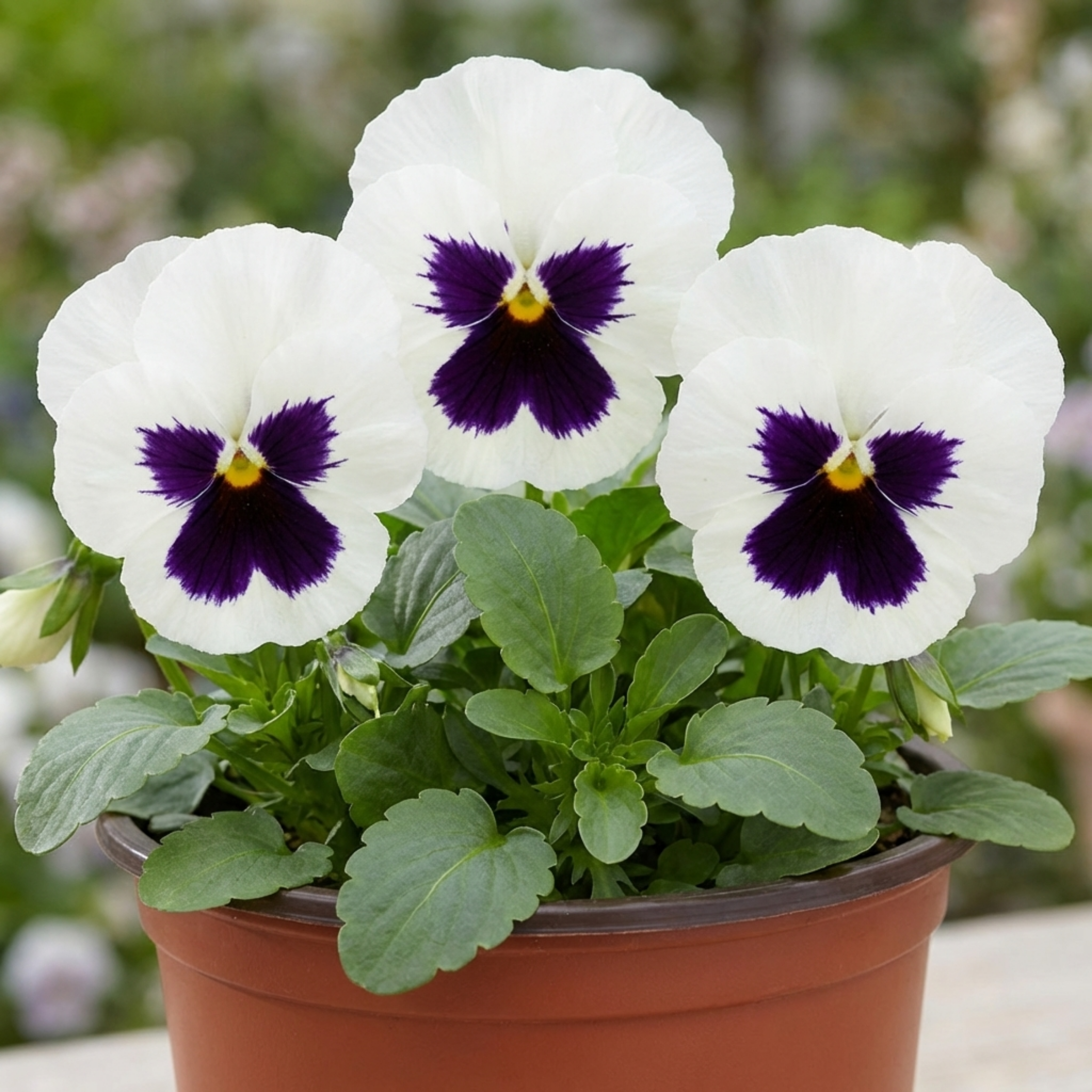Pansy ‘White with Blotch’ — Hardy Annual / Short-lived Perennial, Bee-Friendly, 3L Pot