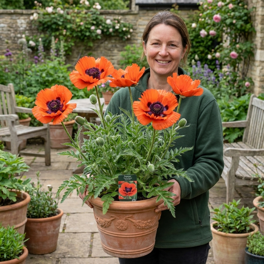 Papaver ‘Orientale Turkenlouis’ — Hardy Perennial, Bee-Friendly, 3L Pot